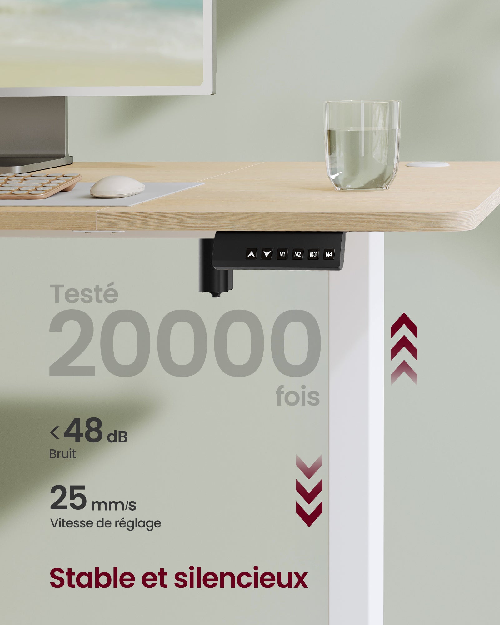 Bureau Électrique Réglable en Hauteur, 160 x 70 cm, Table Assis-debout, Fonction Mémoire 4 Hauteurs, pour Bureau, Télétravail, Doré Chêne - 2