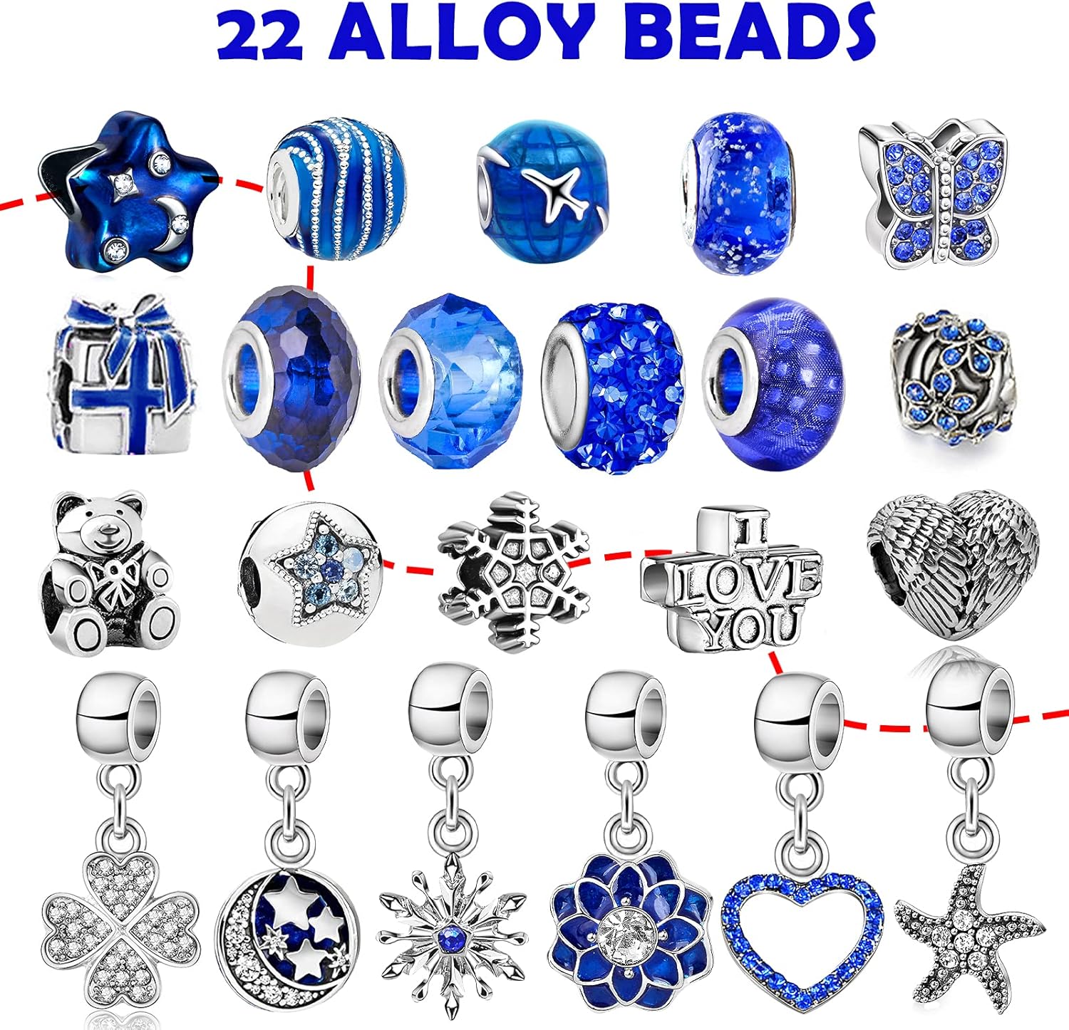 Coffret de bijoux bleus pour femme, compte à rebours de Noël 2025 - Comprend un pendentif flocon de neige bleu en métal - 2