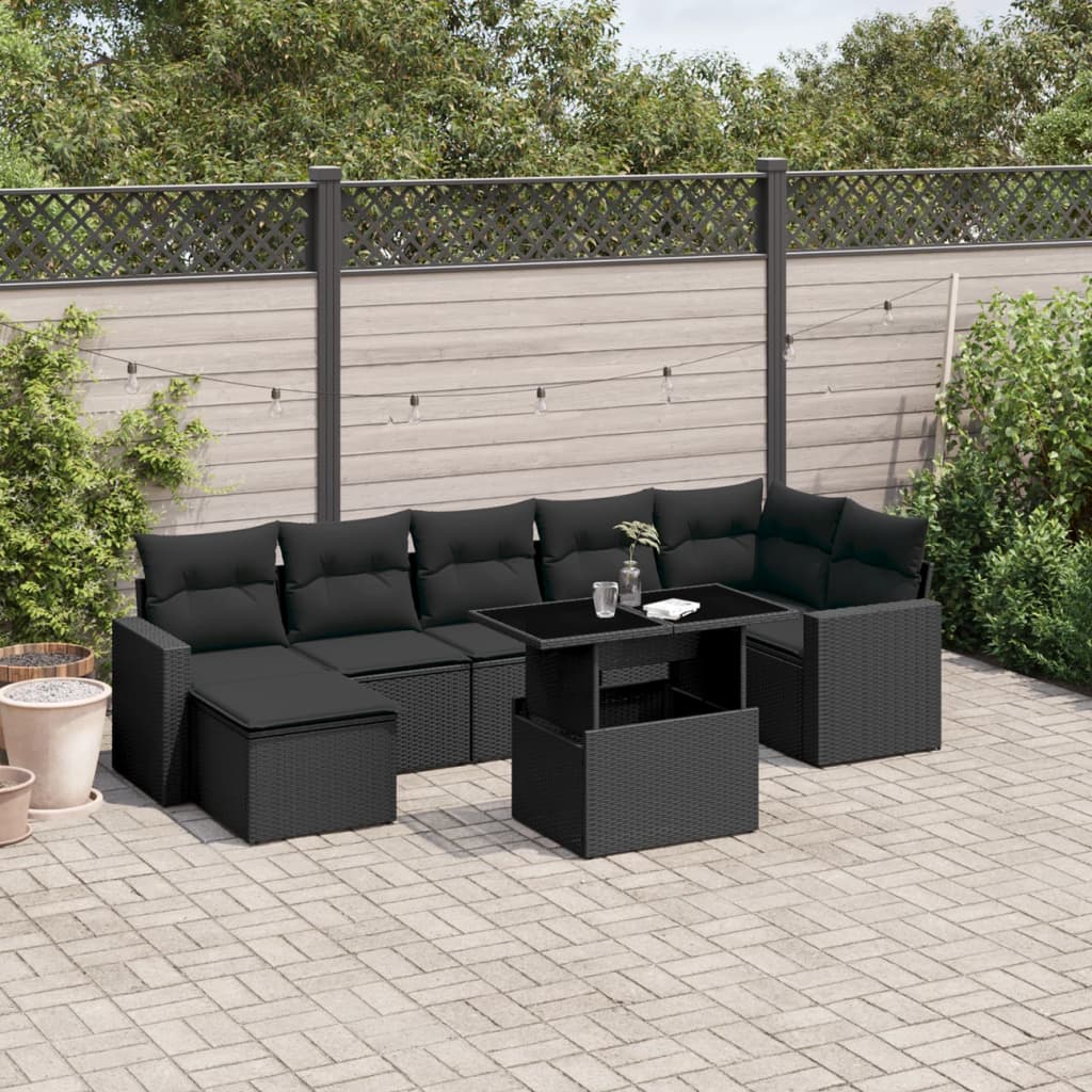 Salon bas de jardin en Rattan synthétique Noir 7 personnes | Leroy Merlin
