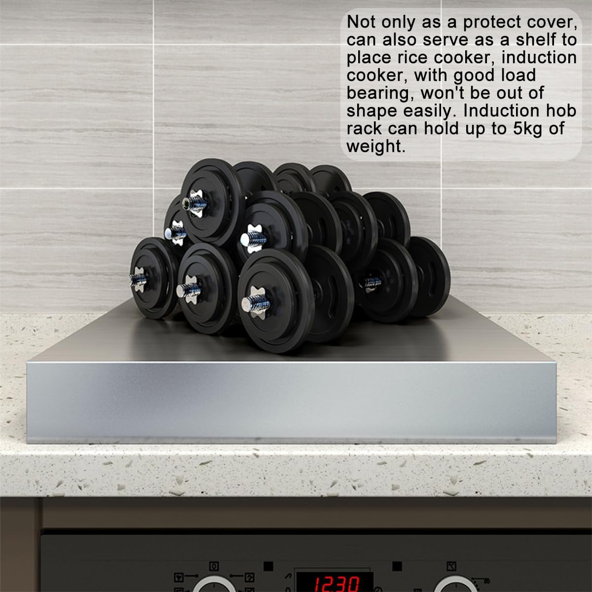 Protection plaque cuisson gaz inoxydable 30x40x5cm argent, support cuiseur à riz/réfrigérateur - 4