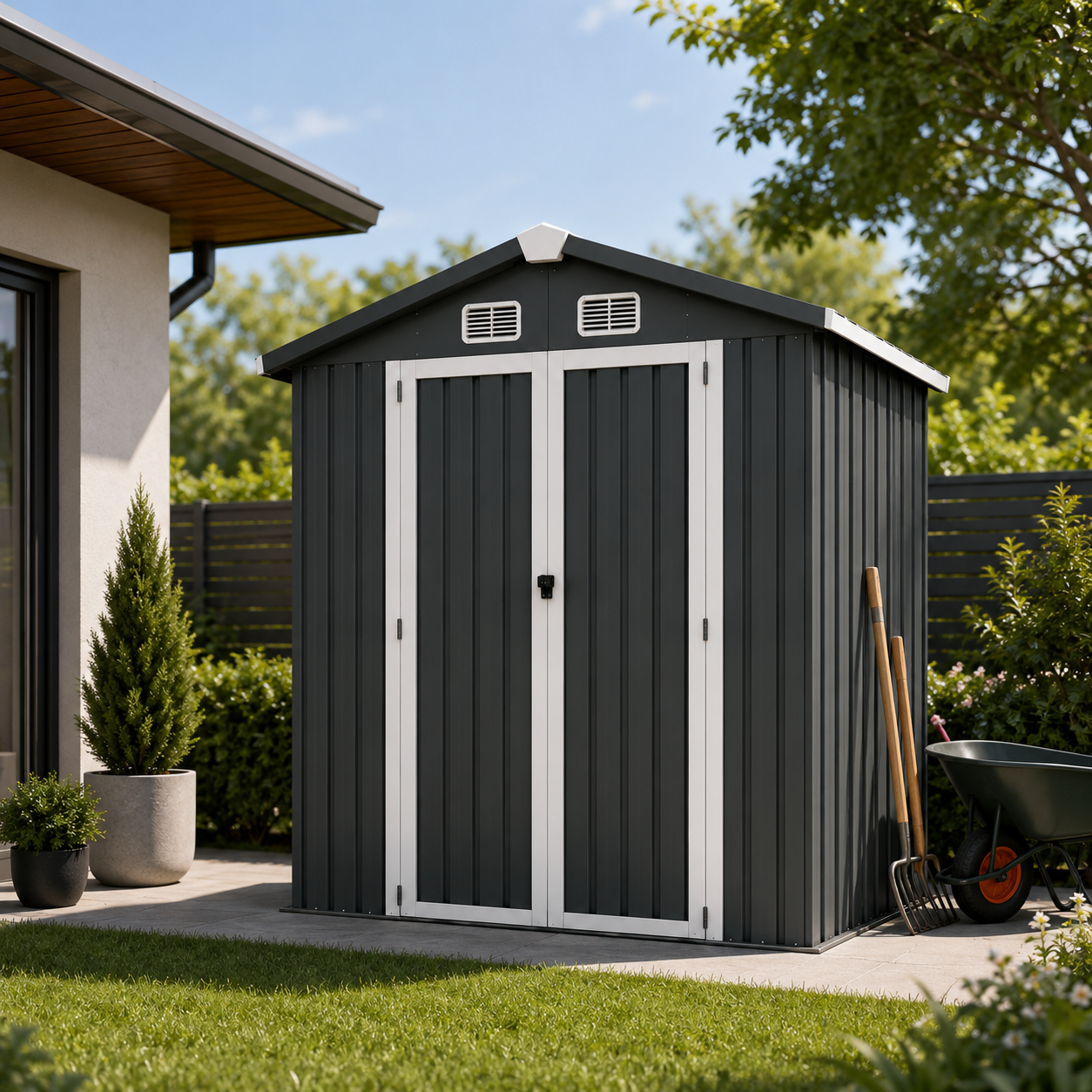 Caseta Metálica Exterior Puerta Doble Abatible Y Techo Inclinado 201,5 × 155,5 × 190 cm - 3