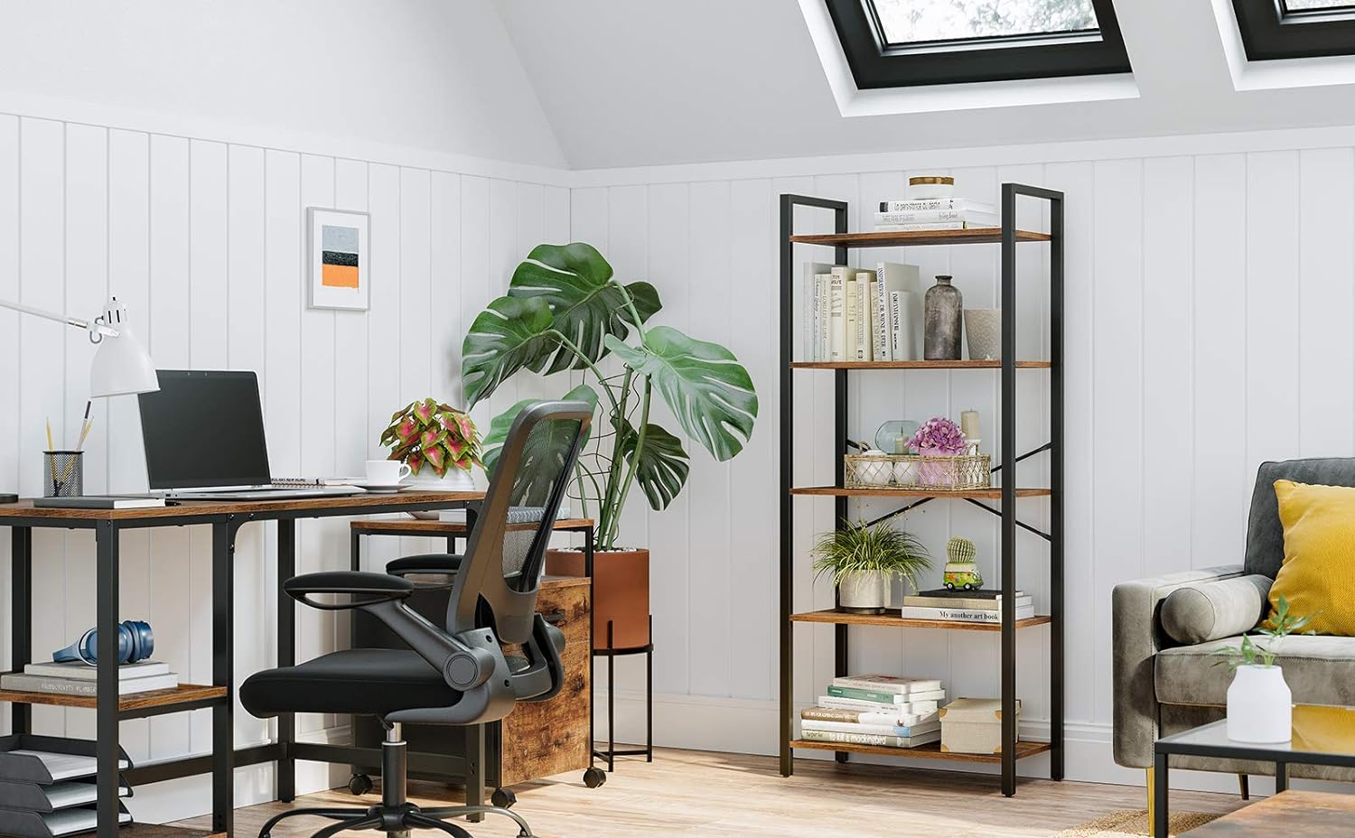 VASAGLE Étagère à 5 Niveaux, Bibliothèque avec Structure en Acier, pour Salon, Bureau, entrée, Style Industriel, Marron Rustique et Noir - 3