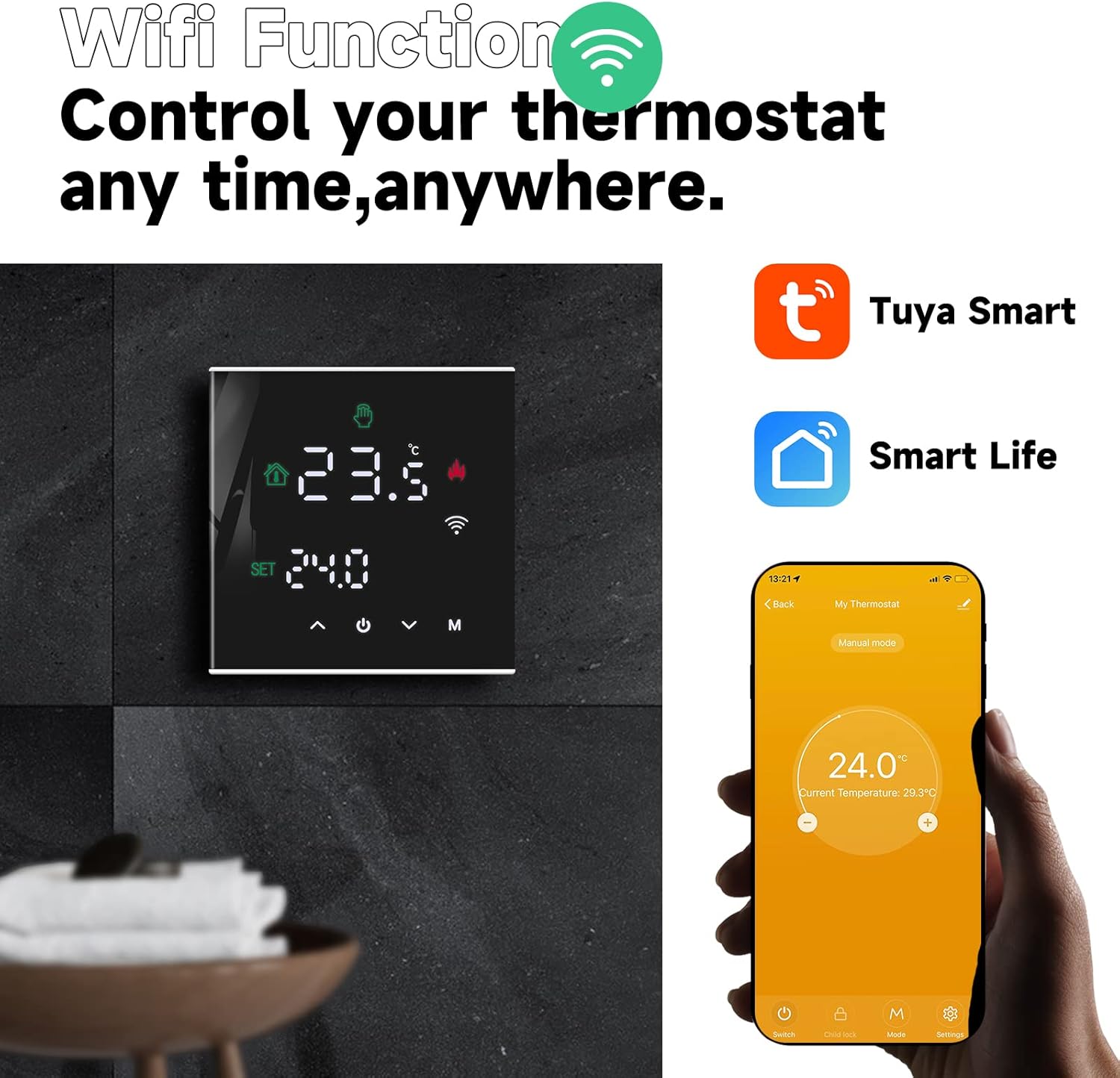 Thermostat WiFi Intelligent, Thermostat de Chaudière Programmable pour Chauffage de Chaudière Eau/Gaz, Montage Mural avec Affichage LCD Numérique - 2