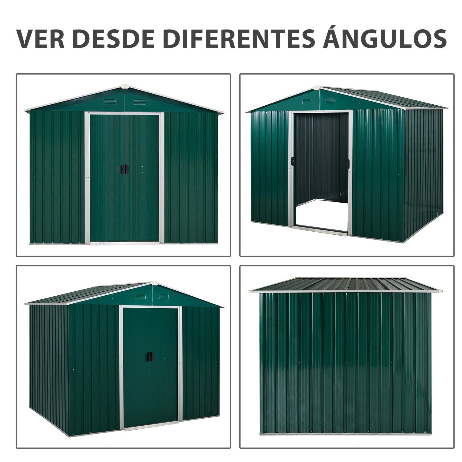 Caseta de Jardín Outsunny Acero, PP Verde 236x174x190 cm - 7