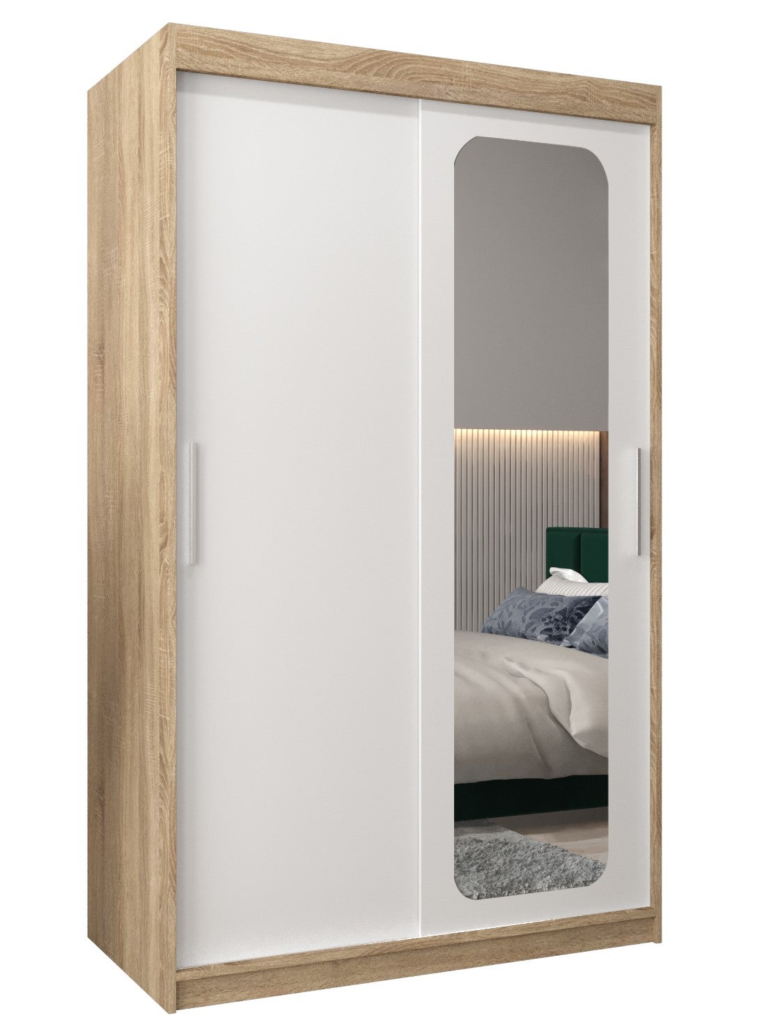 Szafa przesuwna garderoba PROMO T2 120 x 62 x 200 cm Sonoma + Biały - Abiks Meble