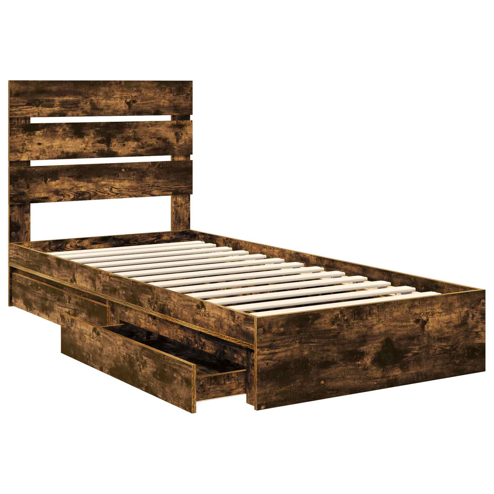 Lit avec rangement, panneau de bois, chêne fumé, pour la chambre, 90 × 190 cm - 5