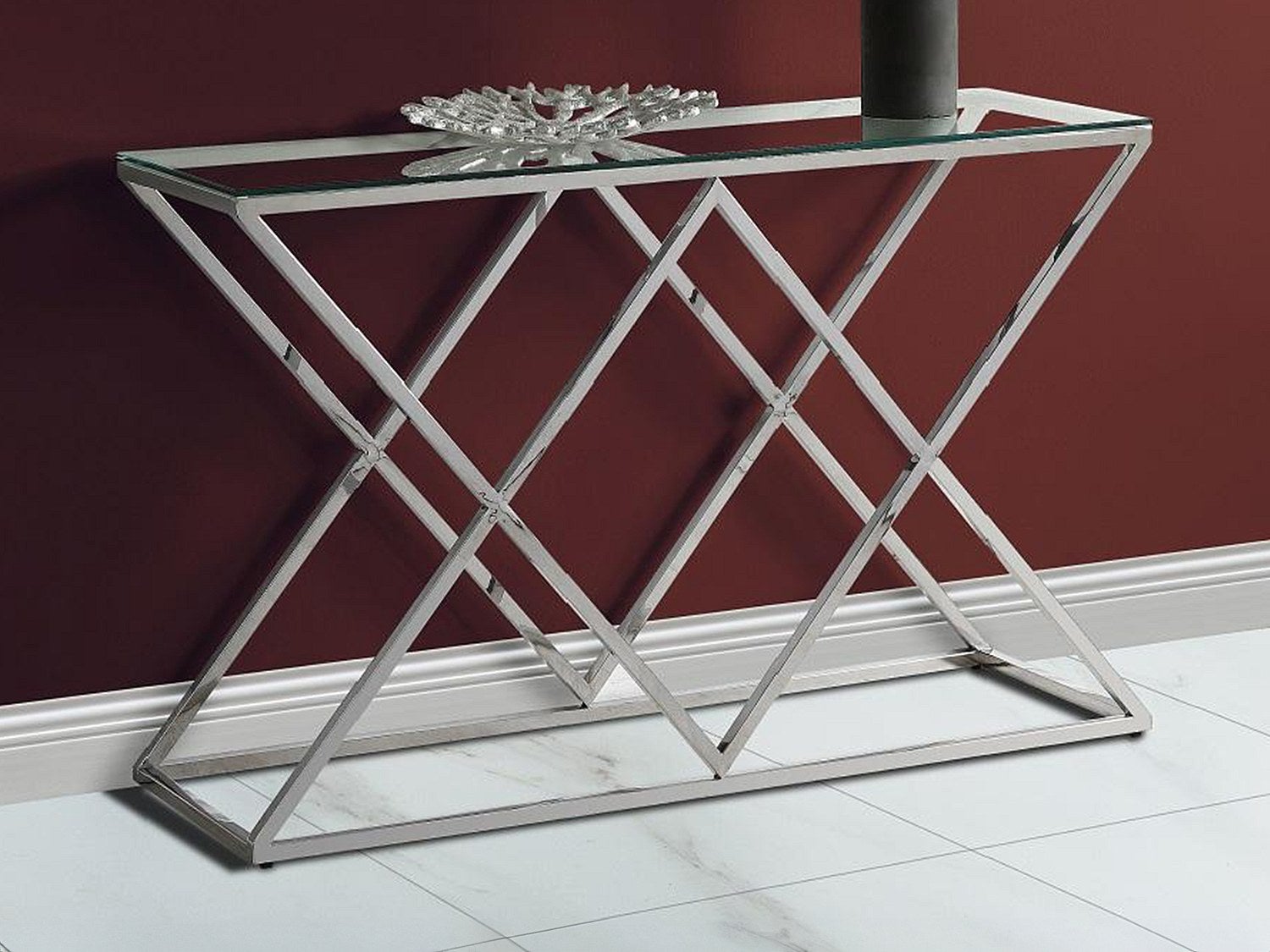 Konsola CHARLOTTE marki Pascal Morabito – szkło hartowane i stal – chromowana