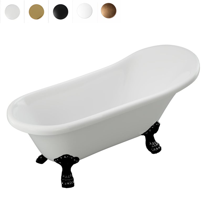 WANNA WOLNOSTOJĄCA ISABEL AKRYLOWA RETRO 150 X 75 CM BIAŁA, NOGI CZARNE