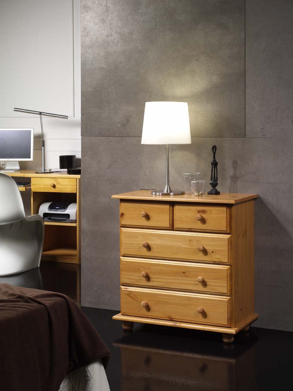 commode 5 tiroirs, pin massif , couleur miel, mesure 81x78x39 cm (hauteur-largeur-profondeur) - 4