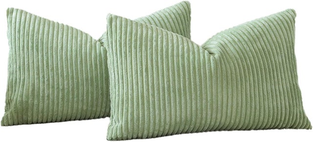Lot de 2 housses de coussin décoratives en velours côtelé pour canapé, 30 x 50 cm (vert sauge)