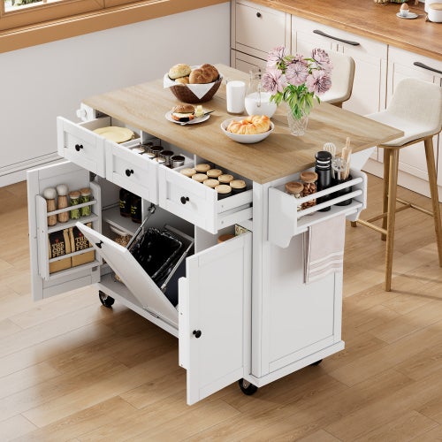 Îlot De Cuisine Mobile Avec Roulettes – Plateau Extensible, Tiroirs, Gain De Place, Gris Moderne