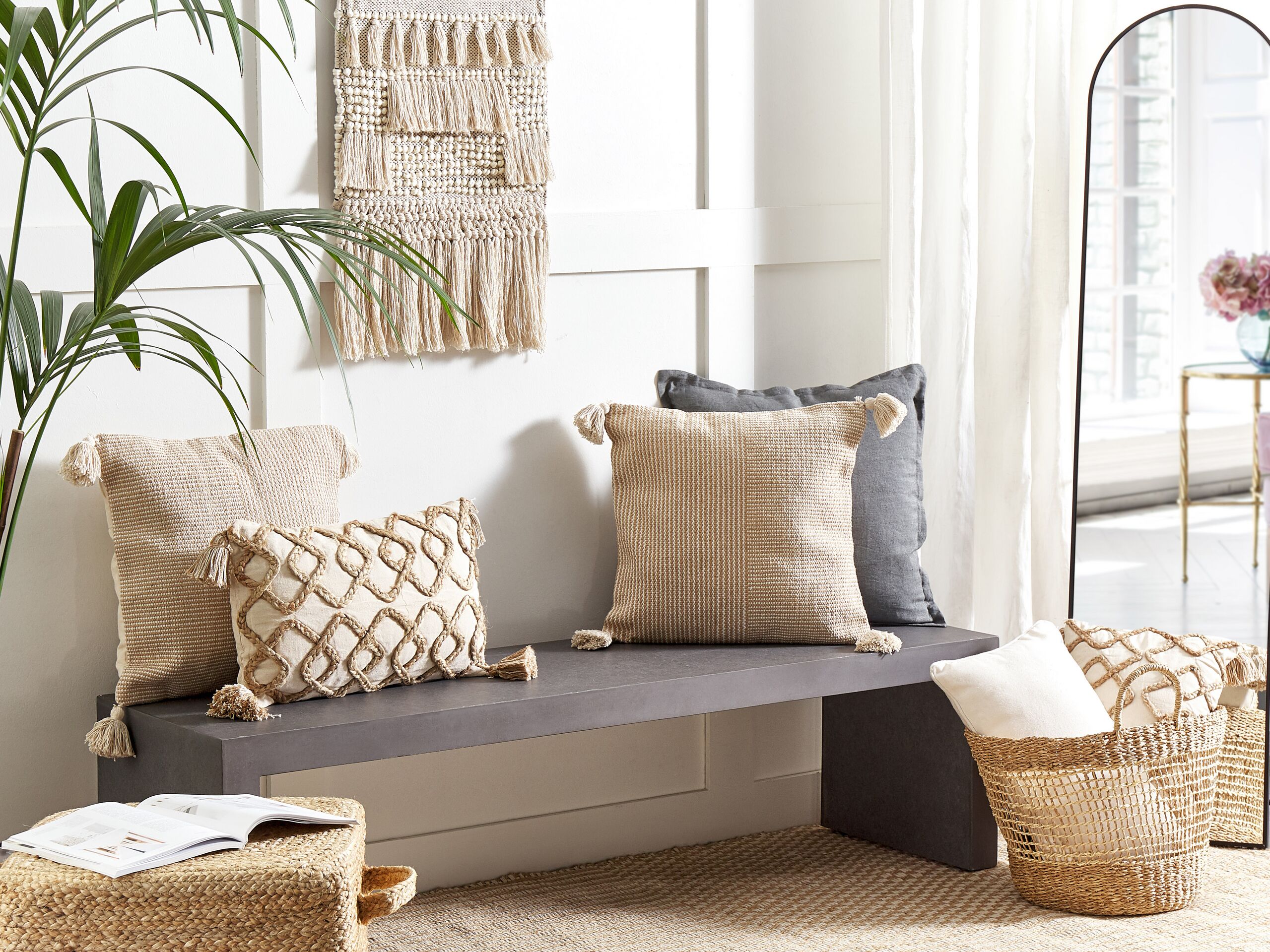 Beliani cojín decorativo aralia algodón 45 x 45 cm beige patrón geométrico