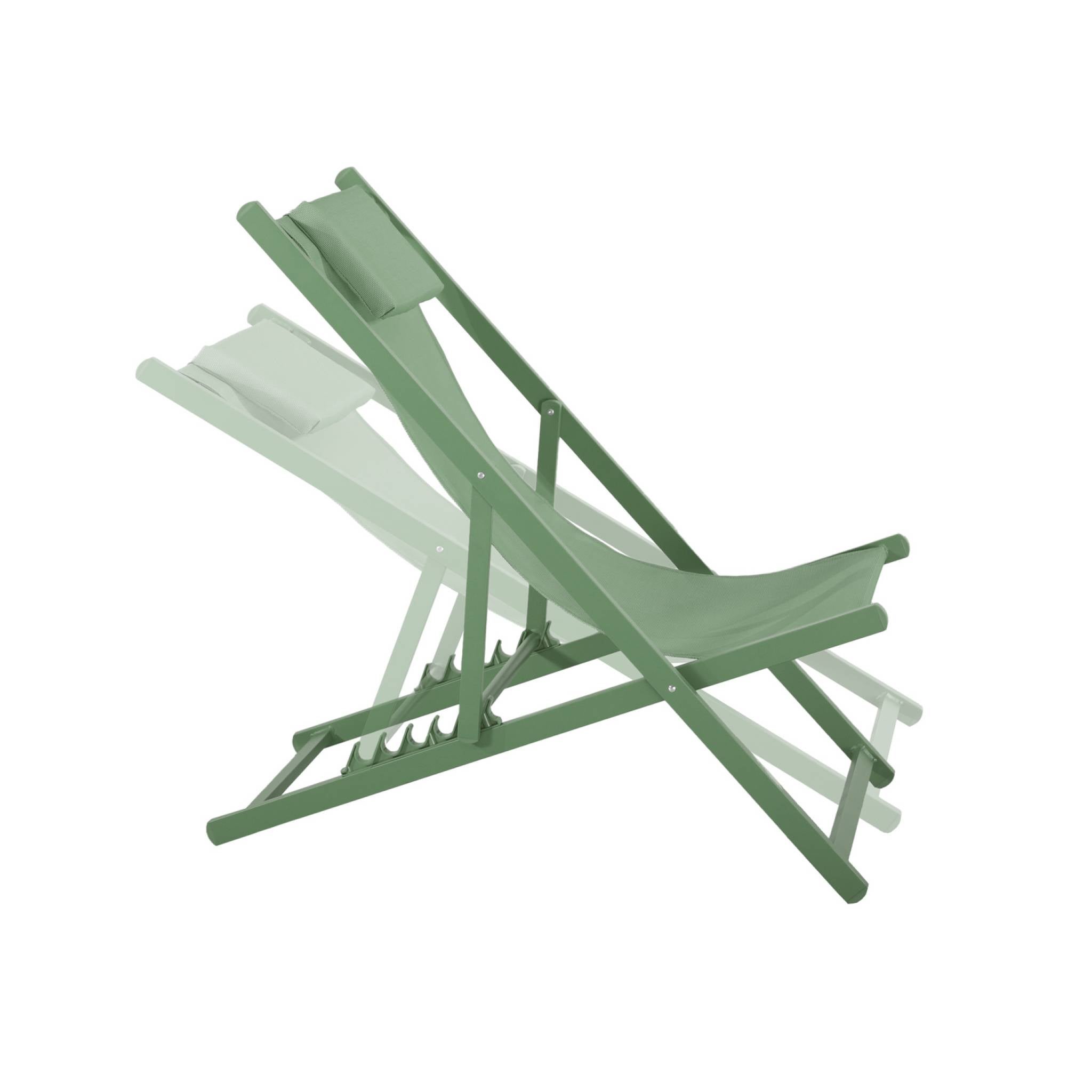 Lot de 2 bains de soleil - Gaia vert - Transat en aluminium gris anthracite et textilene vert avec coussin repose tête. chilienne - 5