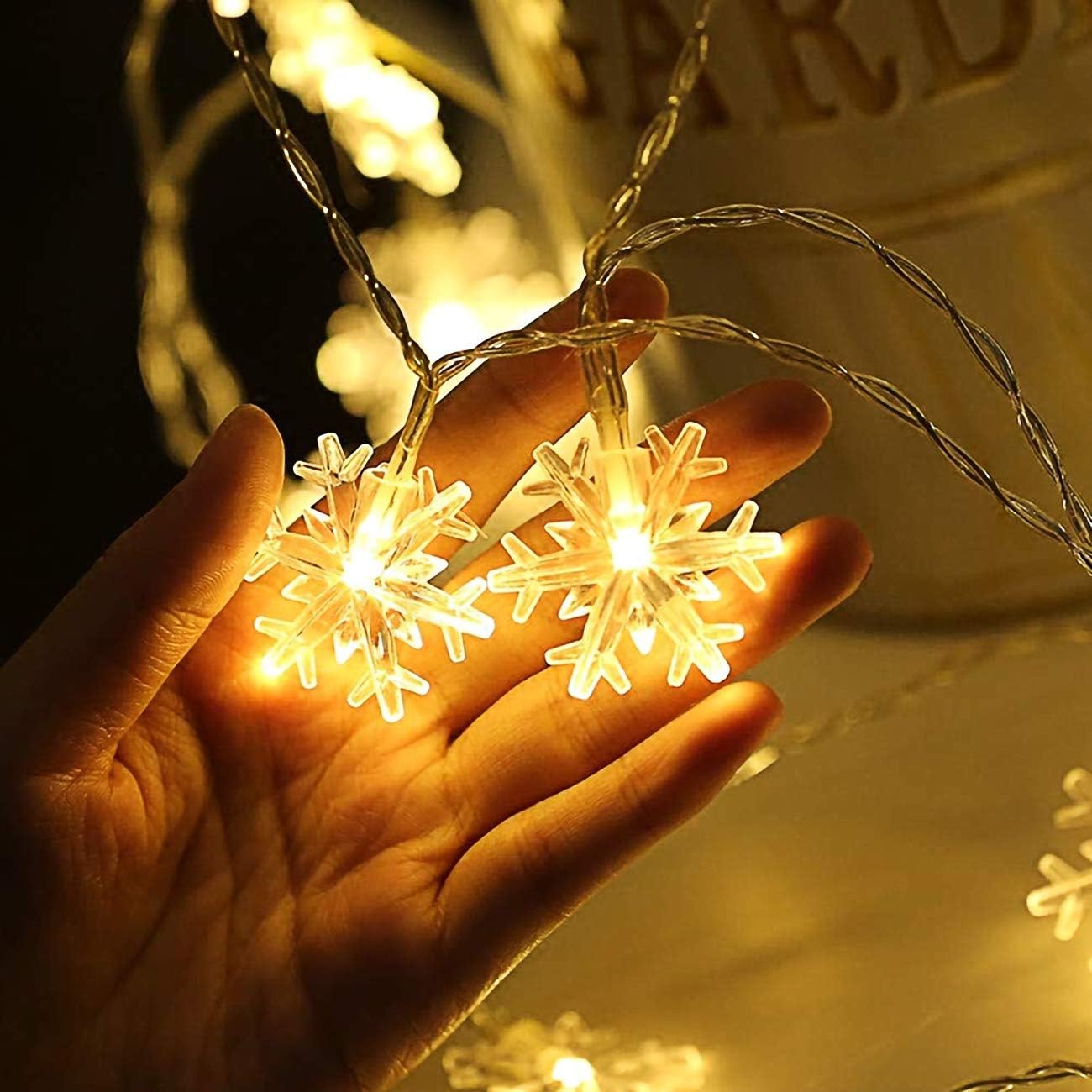 Girlanda świetlna, 20 stóp 40 LED, 2 tryby oświetlenia, dekoracyjna do sypialni, na taras, wesele, przyjęcie (Płatki Śniegu)