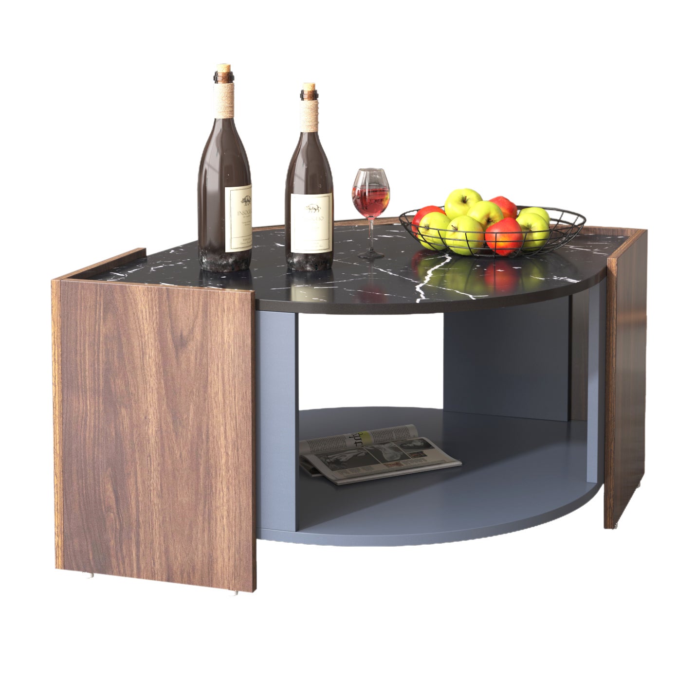 Table basse moderne multifonction effet marbre et noyer, table de salon au design contrasté avec lignes uniques, style élégant, 100x60x40cm, Marron - 6