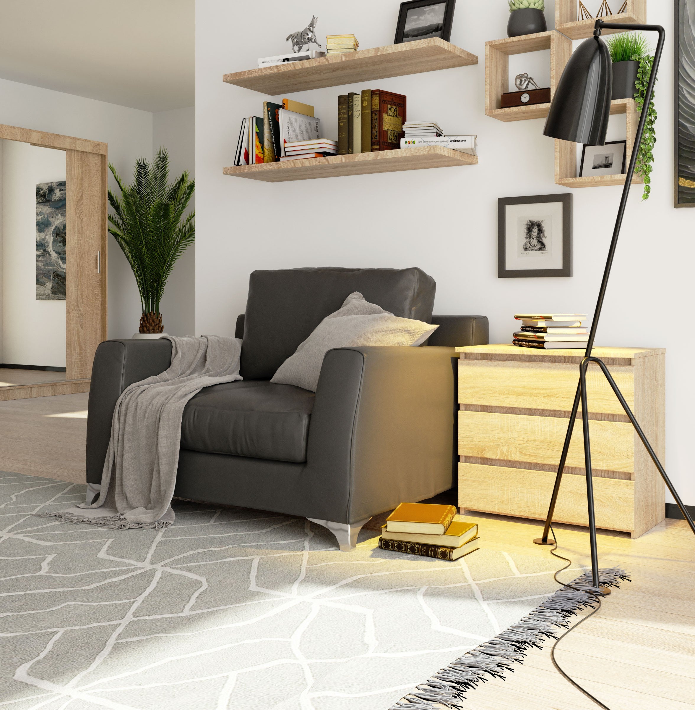 Table de chevet AKORD CL3 Chêne Sonoma 60 cm 3 tiroirs façade Chêne Sonoma 60x35x57 cm - 6