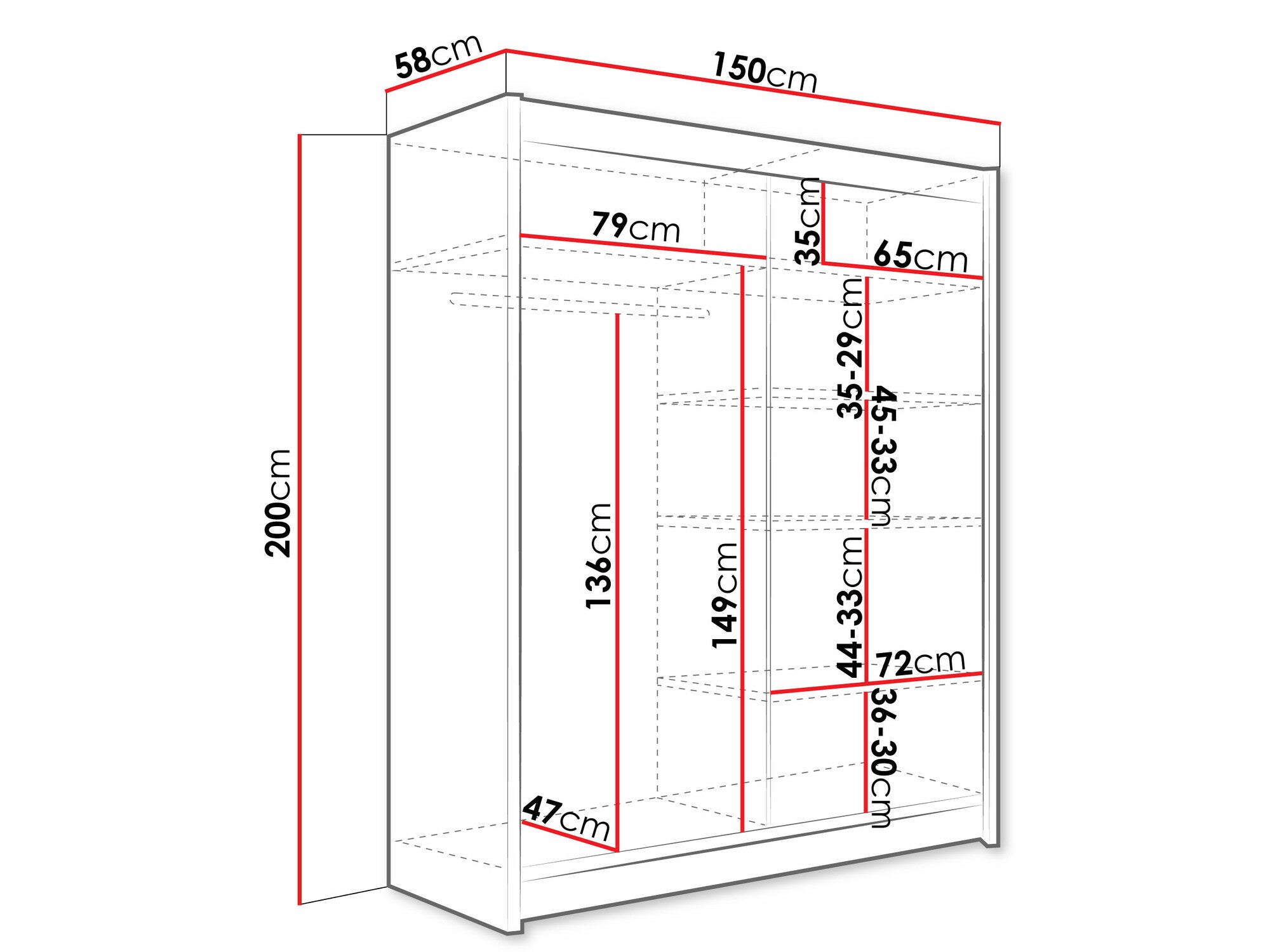 Armoire Closico Camera II, Blanc, 200x150x58cm, Portes d'armoire: Coulissantes, Nombre d'étagères: 5.00 - 4