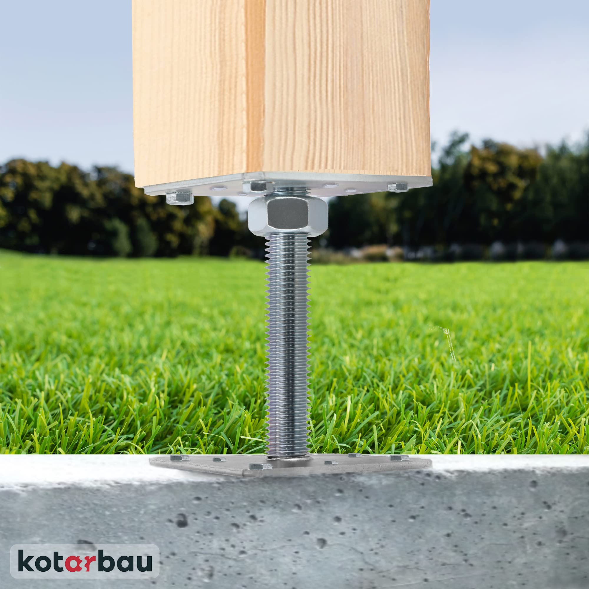 Podstawa Słupa Regulowana - 80 X 250 MM - Wspornik z Prętem Do Betonu - Kotwa Stalowa - Zestaw 16 SZT KOTARBAU - 3