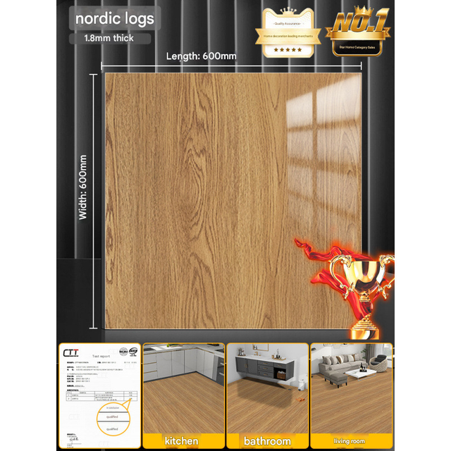 Carrelage de sol imitation bois, revêtement de sol vinyle imperméable auto-adhésif, paquet de 6, carrelage céramique 60 x 60 cm