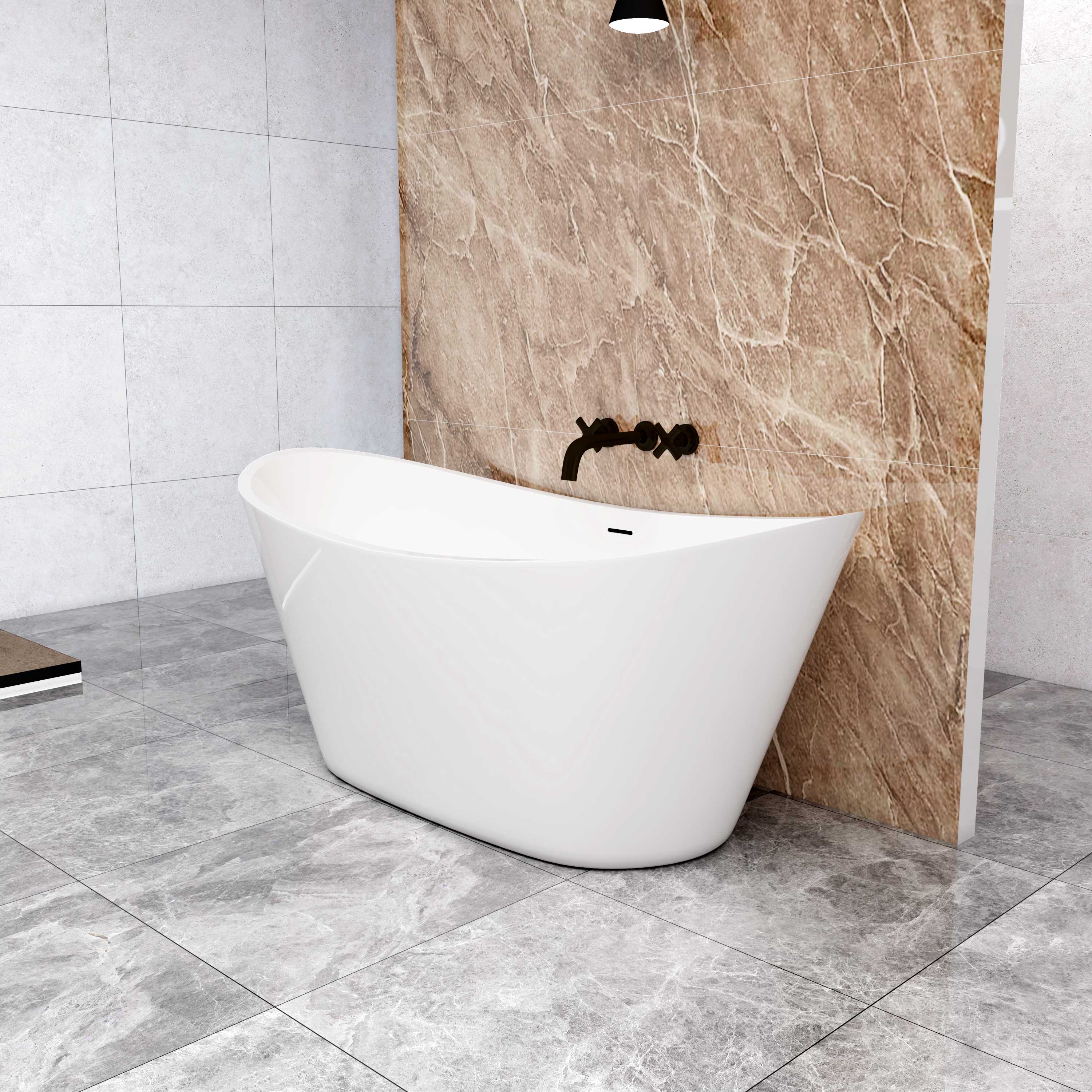 Bañera exenta de acrílico con desagüe - 1500x720x650mm - estilo ovalado - blanco - elegancia y confort - AICA - 2