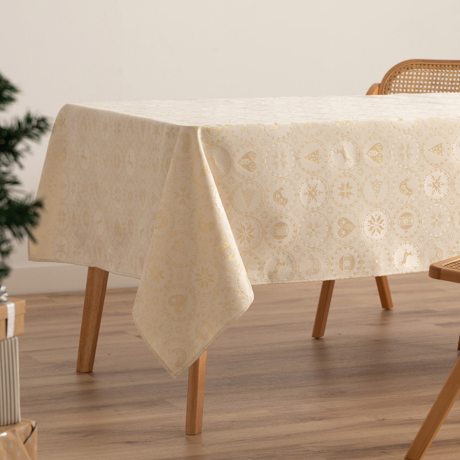 Tovaglia di Natale rettangolare in cotone jacquard ecru 140x350 cm - Ballcry - 2