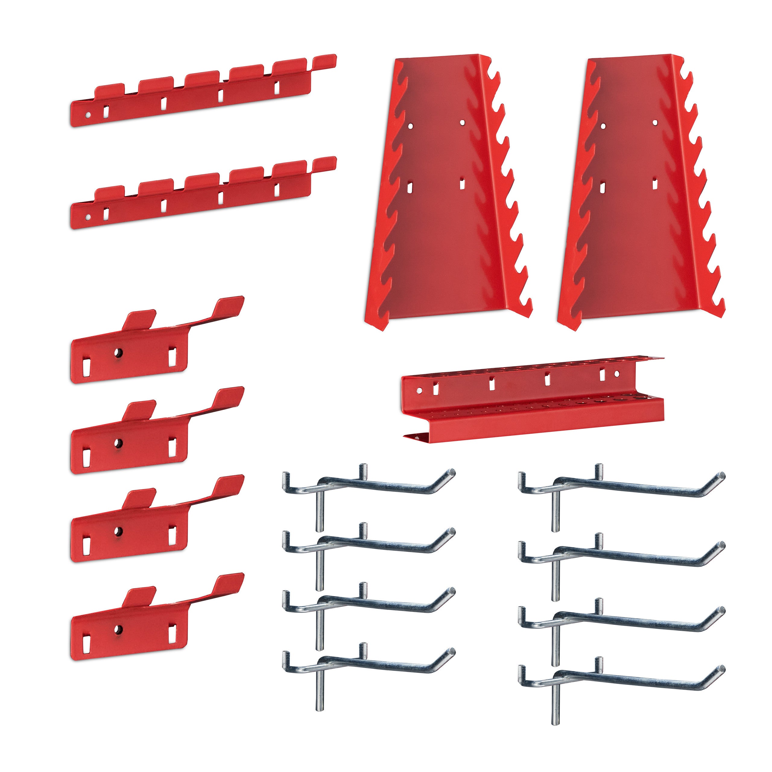 Parede de ferramentas 3 peças, com ganchos de 17 peças, parede 60 x 39 cm, metal, preto-vermelho, Relaxdays - 6