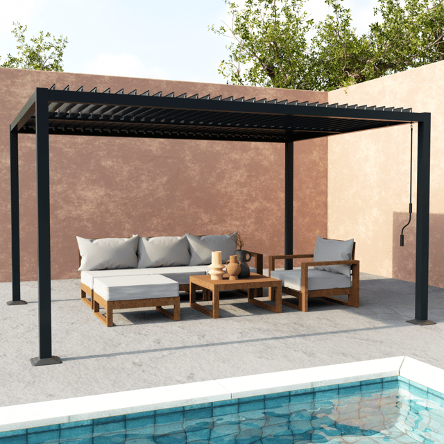 Pergola bioclimatica in alluminio e acciaio lame orientabili 4x3m Palace, Antracite