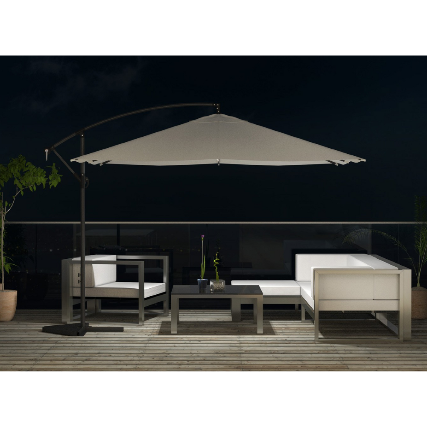 SOLENZARA Ombrellone decentrato con LED ecru 3 x 3 m - 4