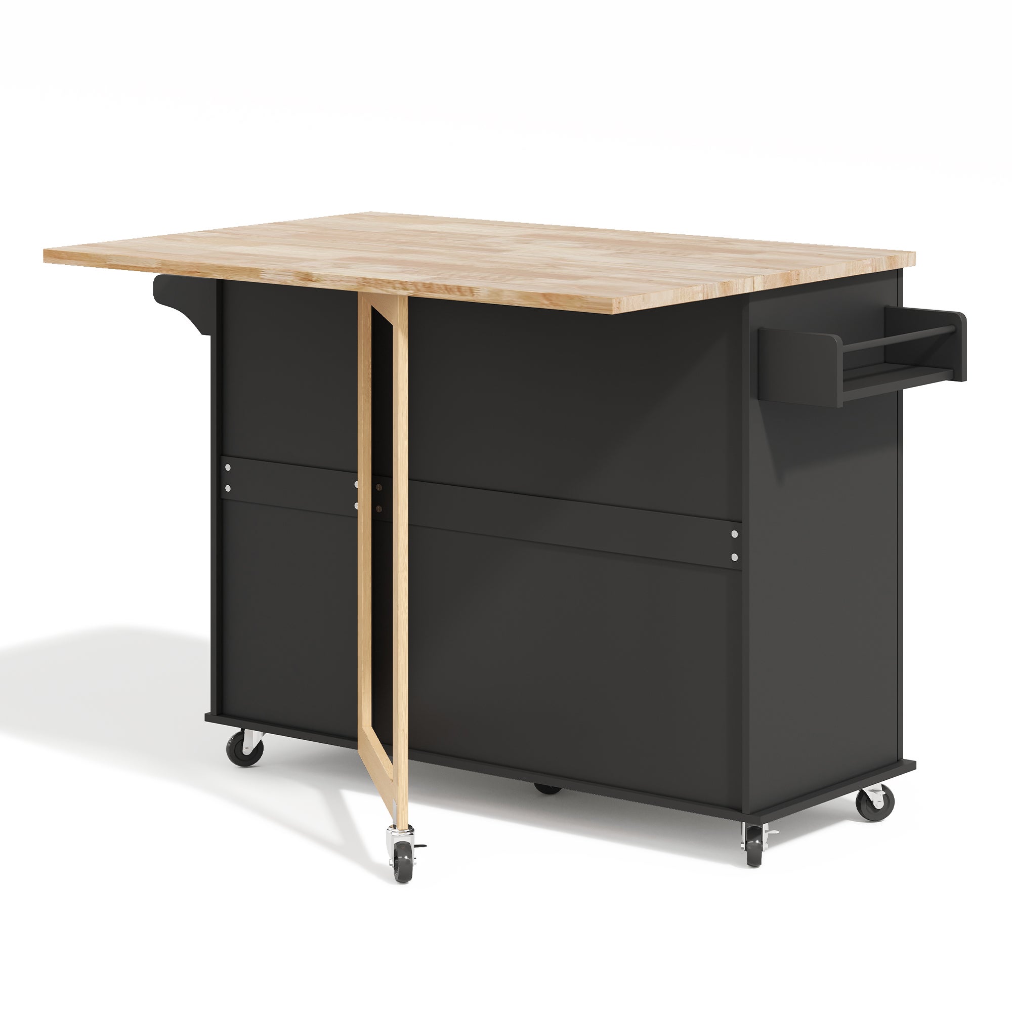 Ilot central de cuisine 137x43-76x92 cm - Plateau extensible, Cuisine multifonction avec 3 Tiroirs et Porte-Serviettes Plan de Travail en Chêne, Noir - 8
