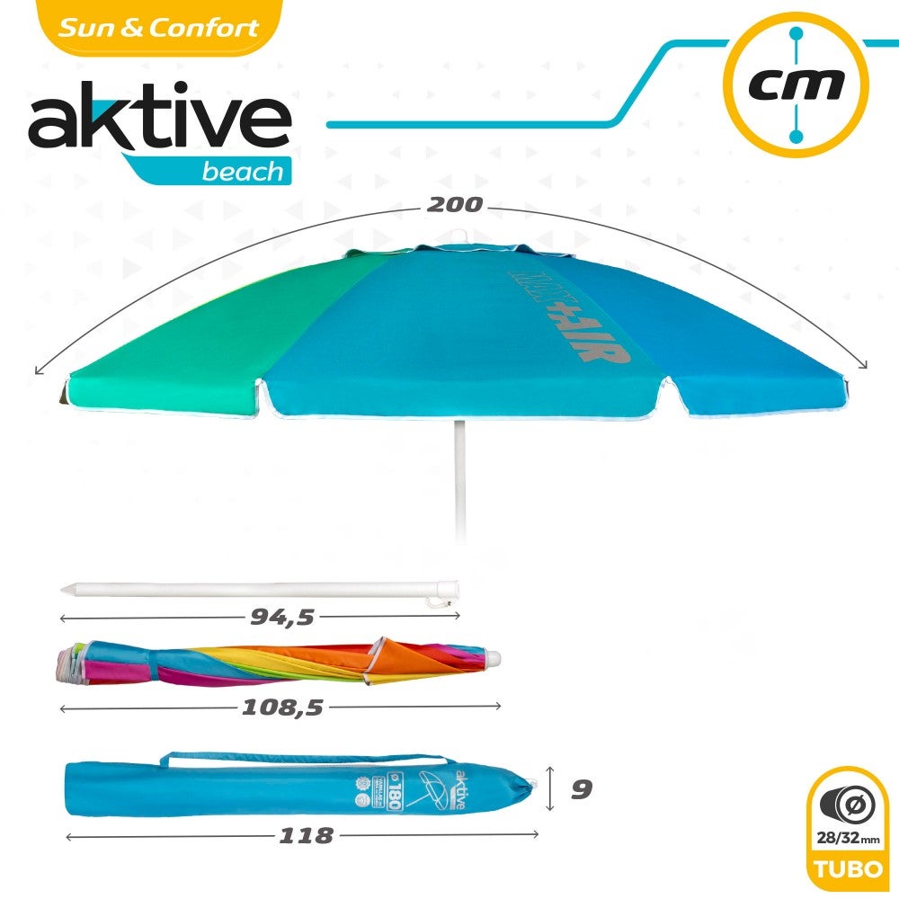 Guarda-sol de praia teto ventilado de 200 cm + proteção UV50 Aktive Beach - 8