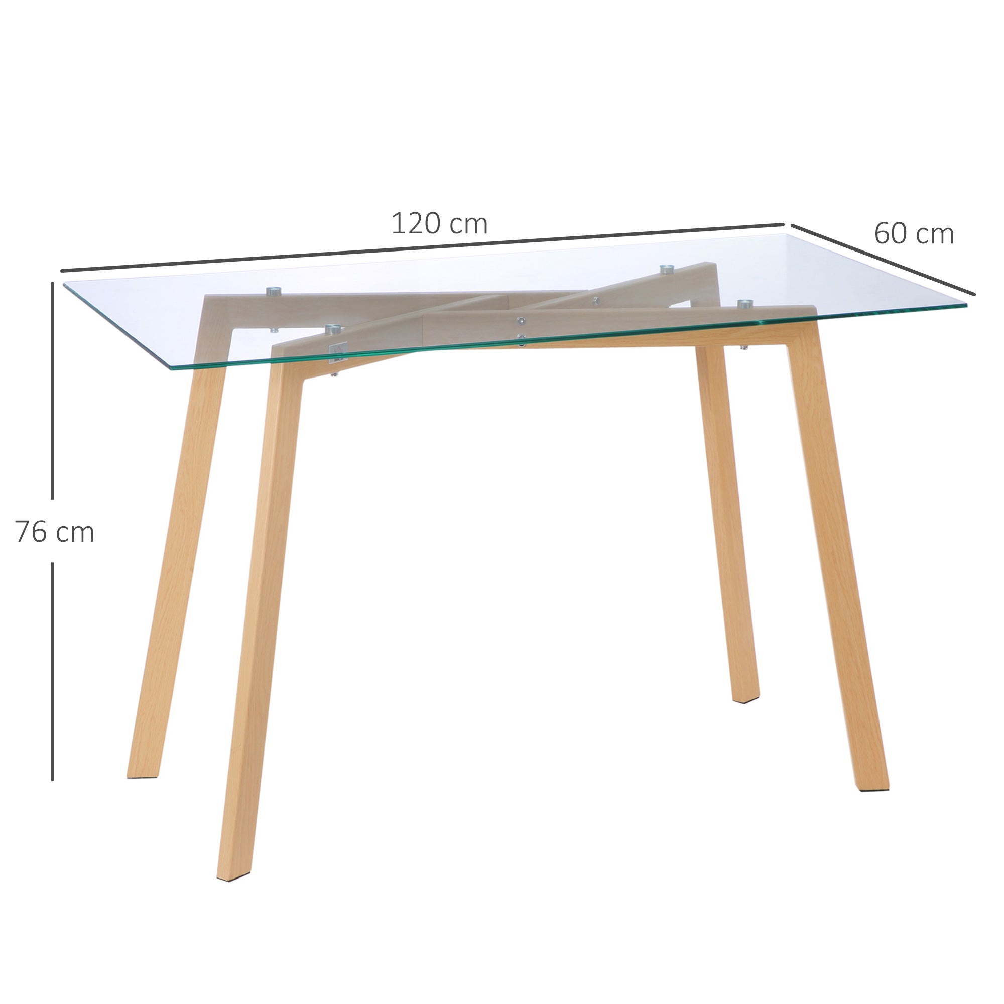 Table de salle à manger HOMCOM Verre trempé, acier transparent et bois 120x60x76 cm 835-837V00TP - 3