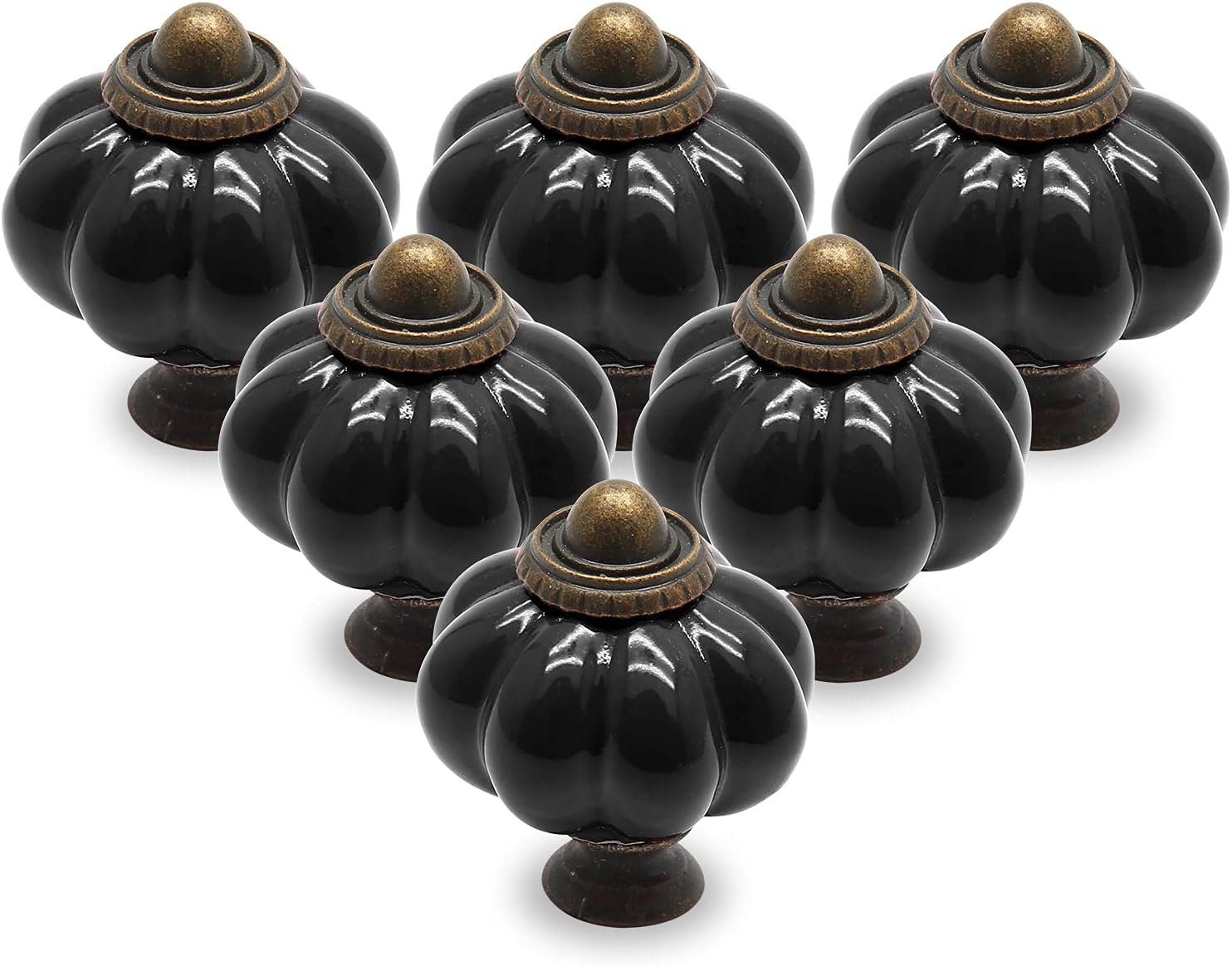 Uchwyty ceramiczne w kształcie dyni do komód, szuflad i szafek, zestaw 6 sztuk, czarne