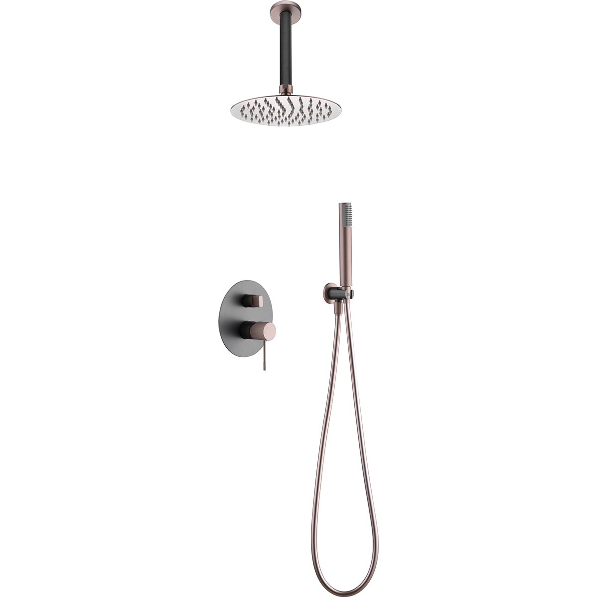 Conjunto de ducha monomando serie top - gris champagne - empotrado a techo - rociador extraplano ø25 cm