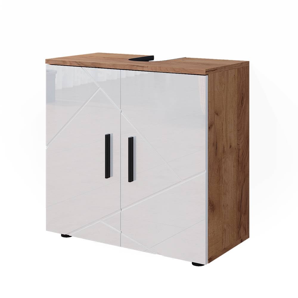 Vicco Szafka pod umywalkę Irma, Biały wysoki połysk/złoty dąb power, 60 x 59 cm