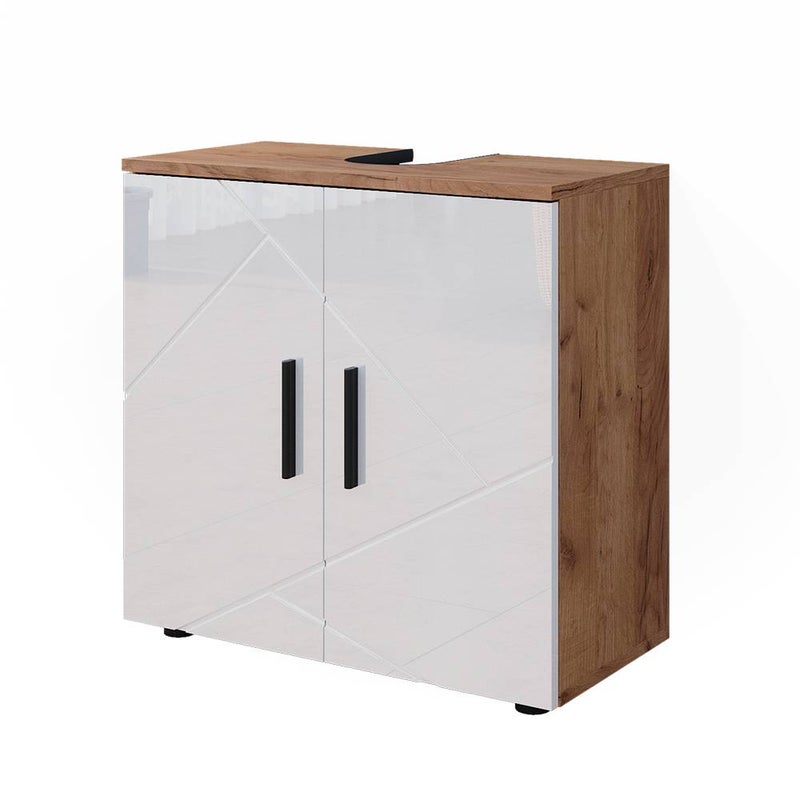 Vicco Szafka pod umywalkę Irma, Biały wysoki połysk/złoty dąb power, 60 x 59 cm