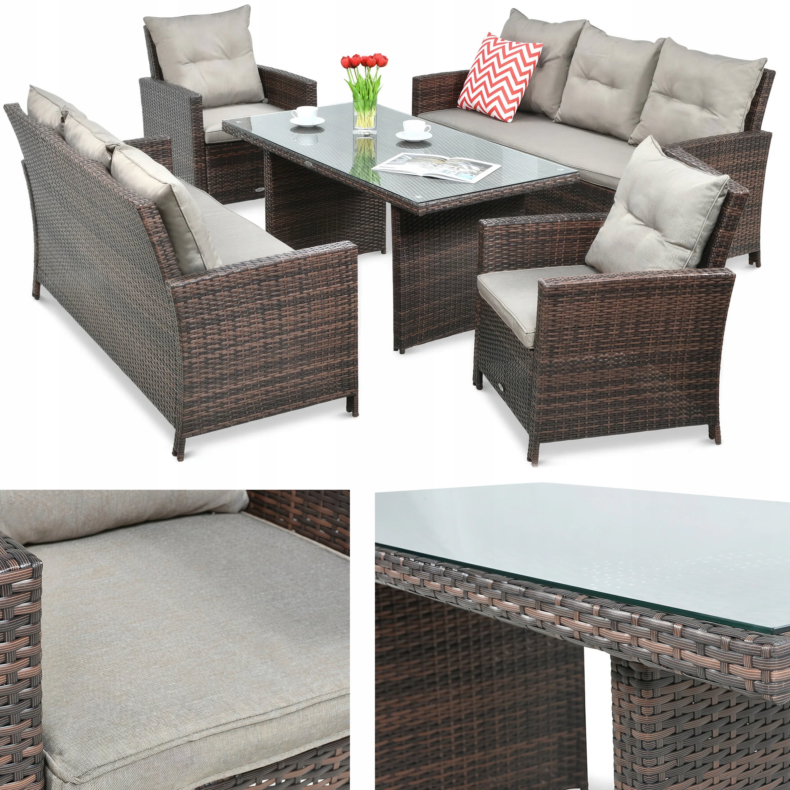 Zestaw Mebli Ogrodowych Technorattan IBIZA FAMILY 2x Sofa Stół Fotel Brąz 1 szt