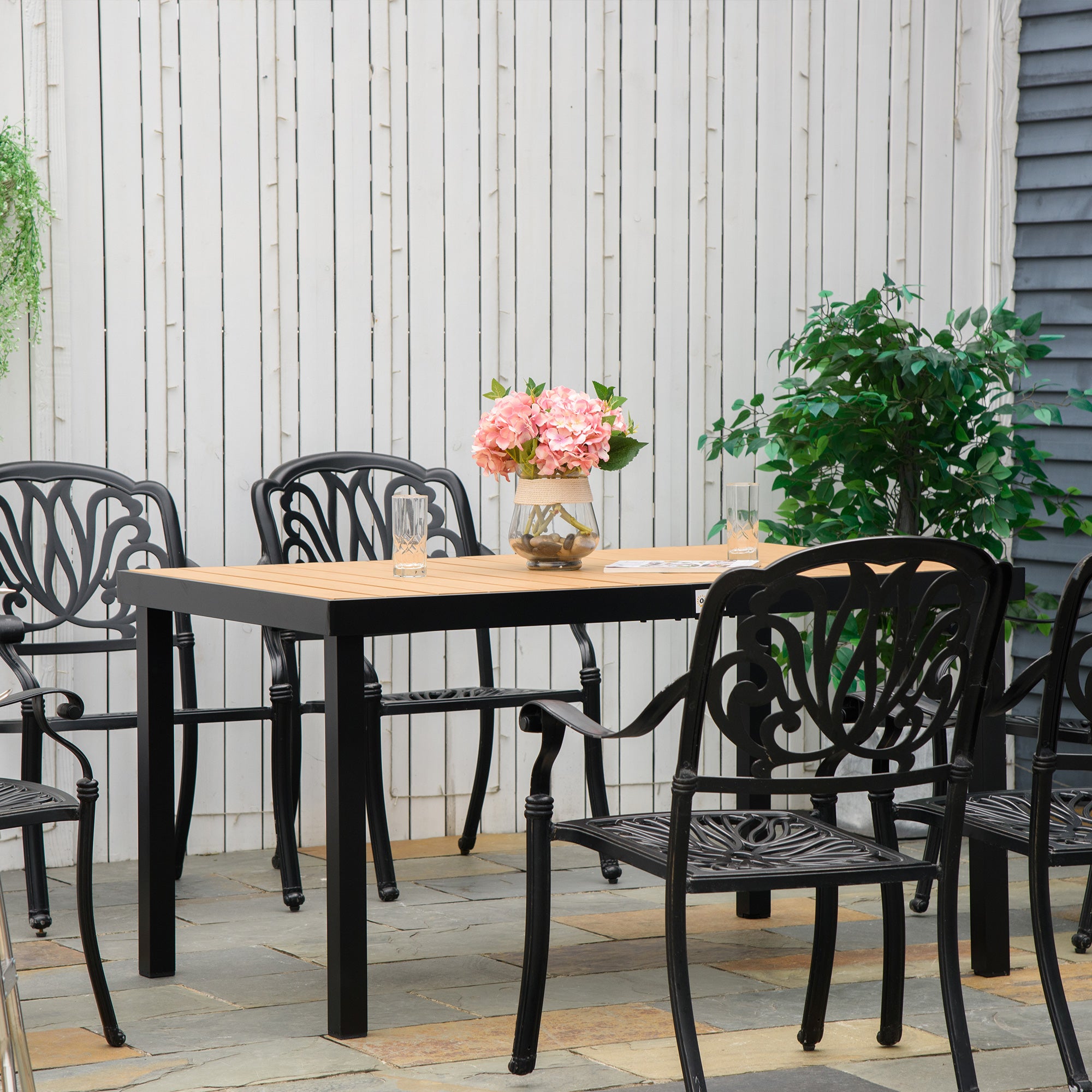 Table de jardin pour 6 personnes, table à manger, table en aluminium, mobilier de jardin, plastique facile d'entretien, 140 x 90 x 74 cm - 3