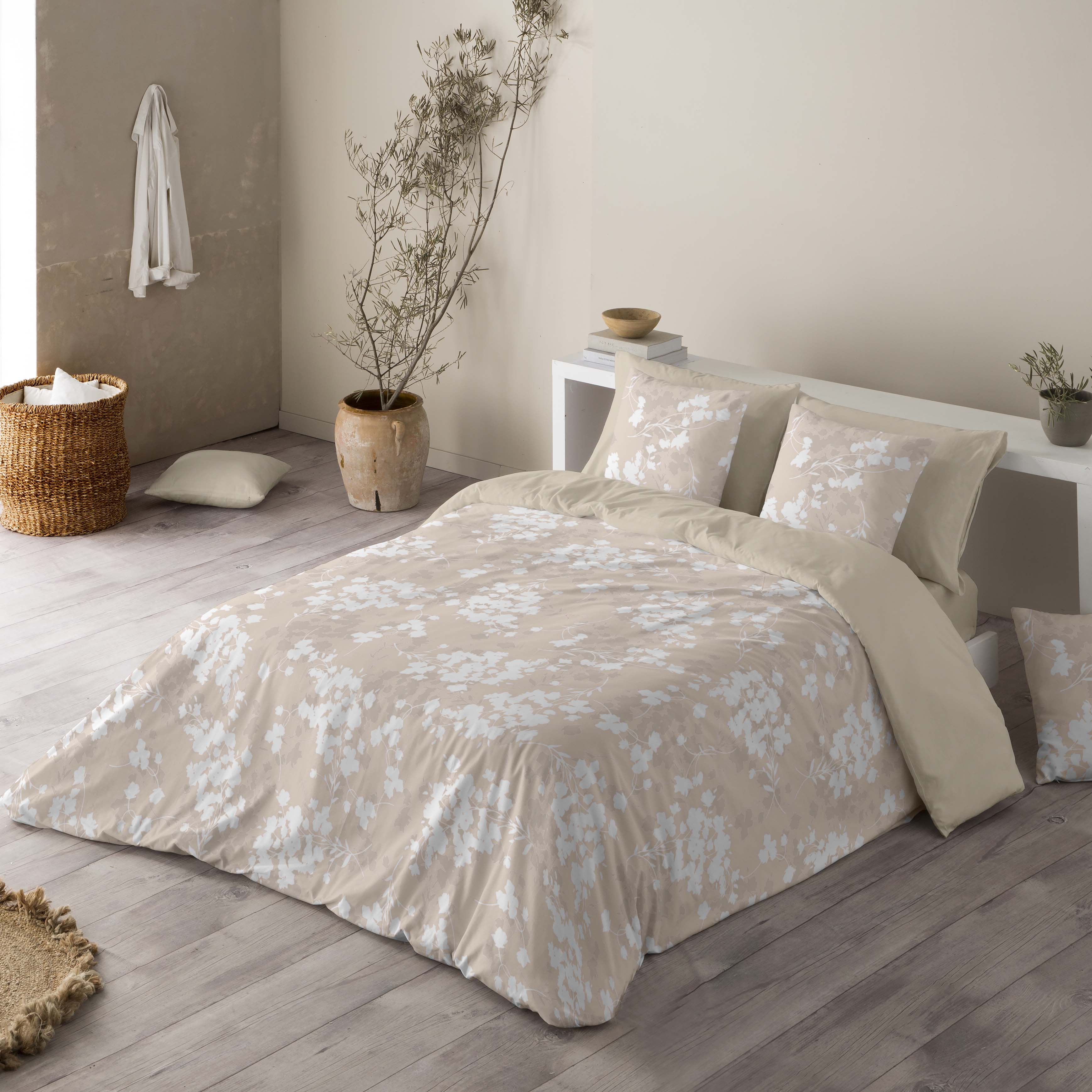 Sandal - funda nórdica estampada cama 90 - algodón extrasuave - incluye 1 o 2 fundas de almohada - light leaves beig