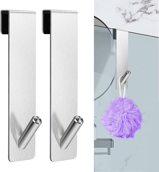 Crochets De Douche Sans PerçAge - Shower Door Hook - Crochet Douche Inox - Shower Hook, Door hook for frameless glass bathroom shower door (17.8cm)