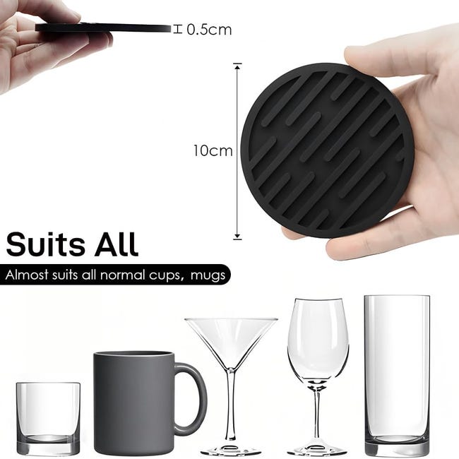 LAINIKE Set 20 Sottobicchieri Rotondi In Silicone Grigio, Diametro 10 Cm, Antiscivolo, Resistenti Al Calore, Per Tazze E Bicchieri