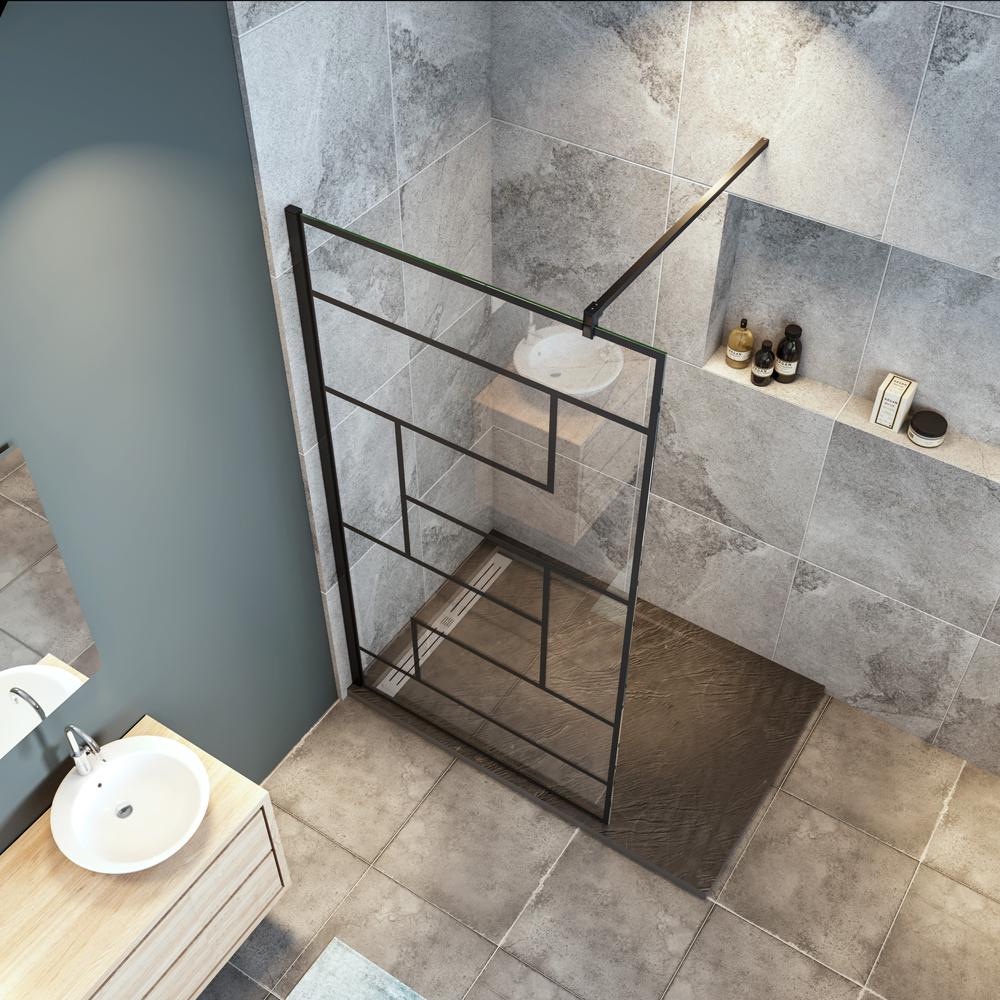 Océan Paroi De Douche Noire 100x200cm Sérigraphie Noire En Verre Anticalcaire - 2