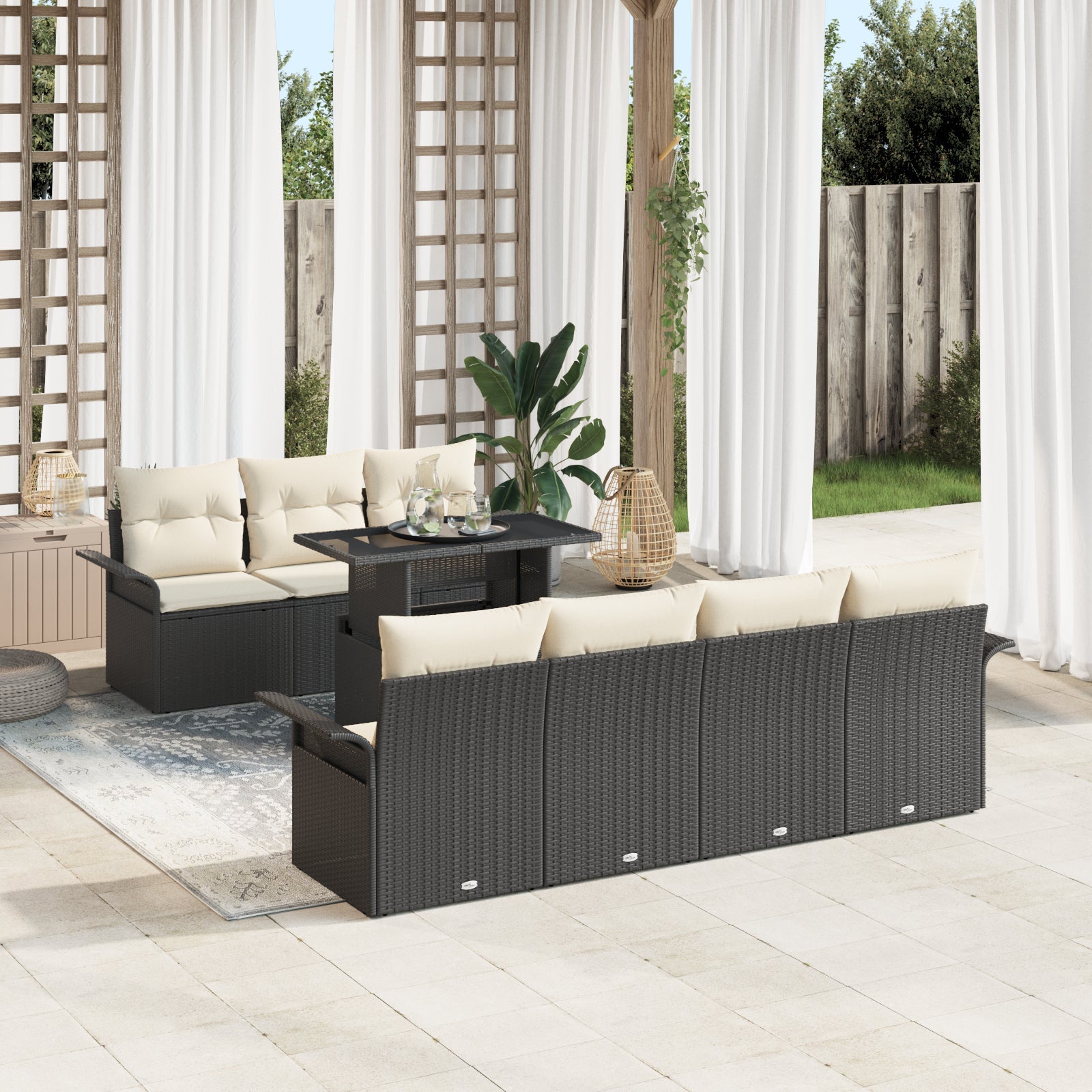 Zestaw Sof na Ogród z poduszką 8 pcs Czarny Rattan poli vidaXL
