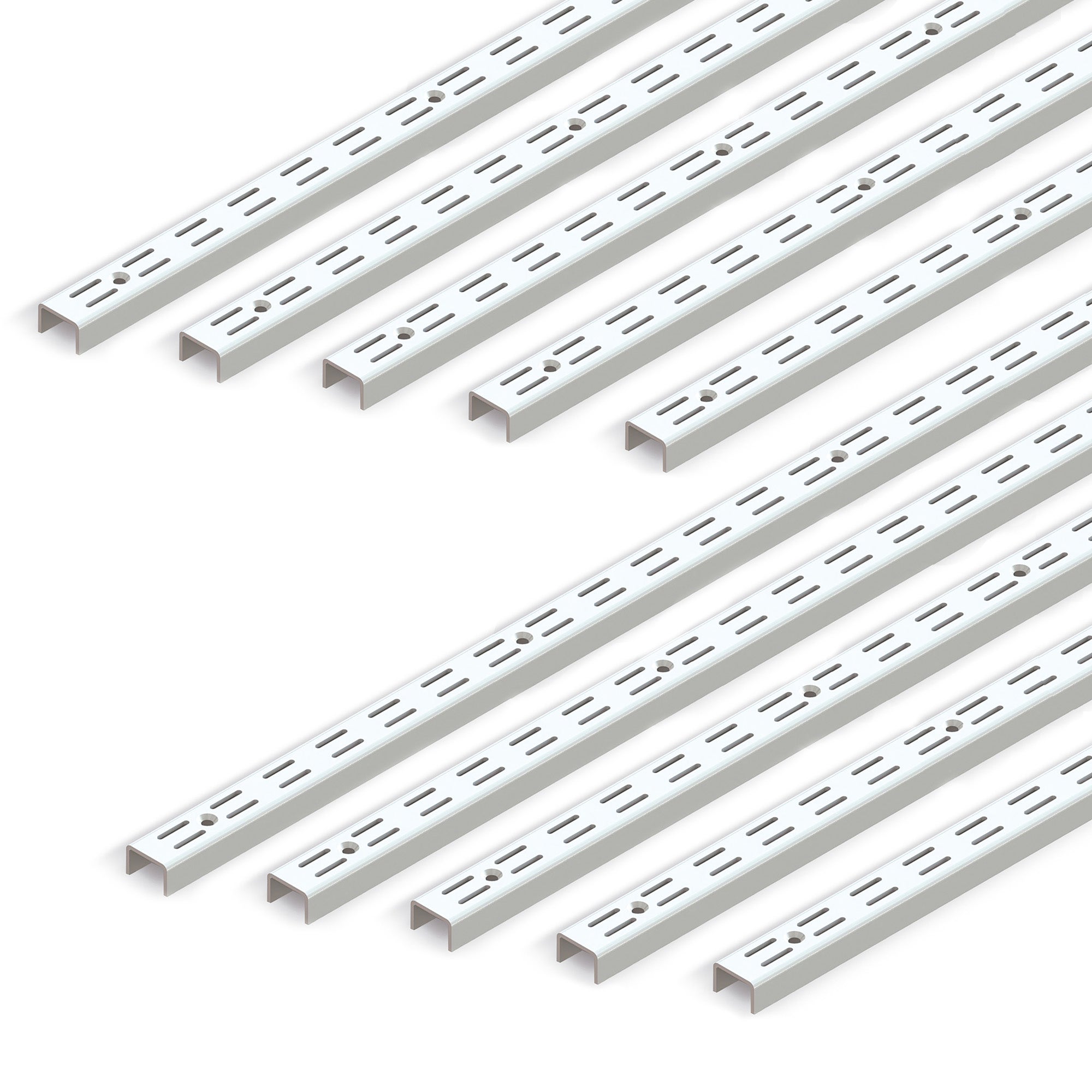 Emuca Pakiet 10 profili ściennych z podwójnym rowkiem Jagmet o rozstawie 32 mm, długość 951 mm, Stal, Malowane na biało
