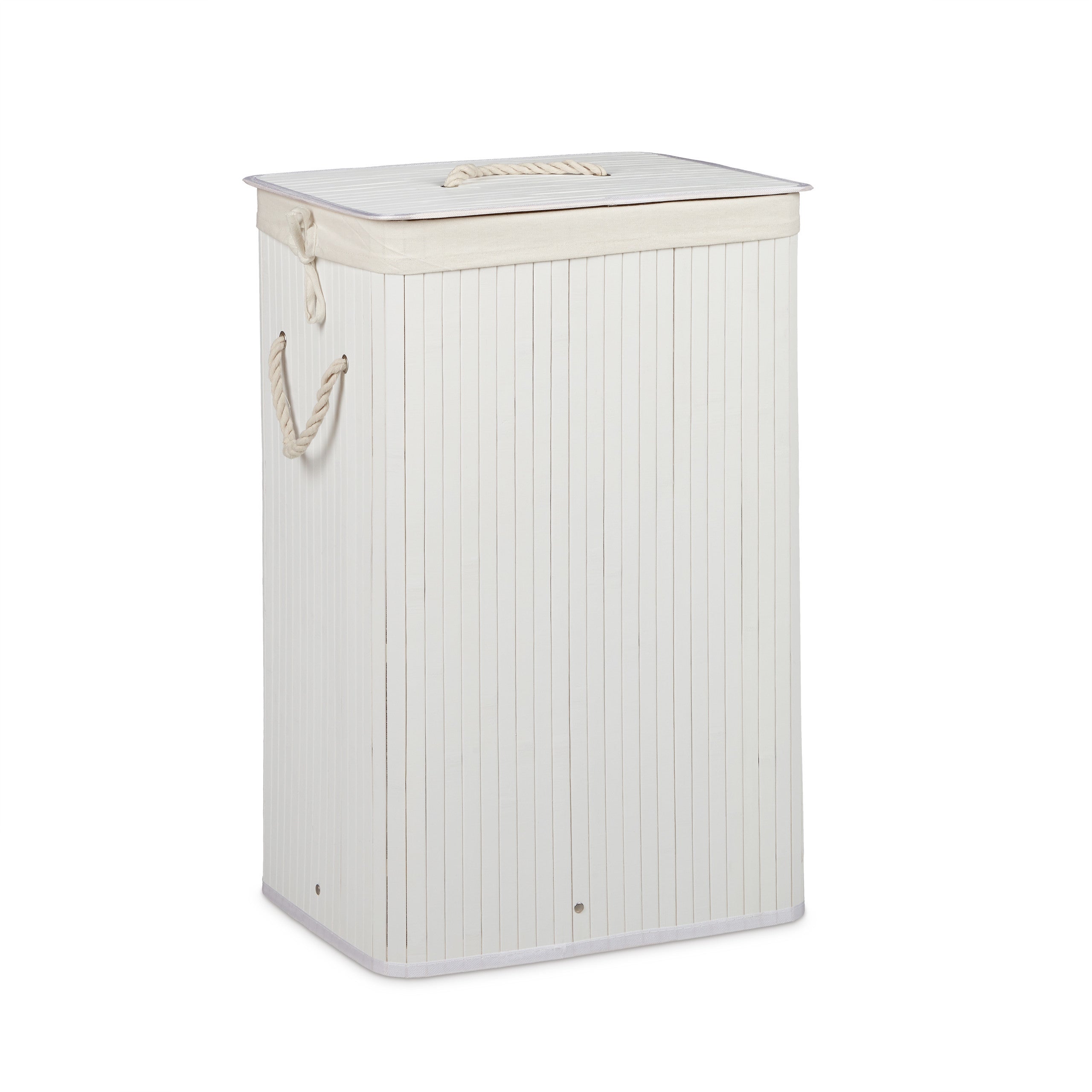 Panier à linge bambou, lot de 2, corbeille linge pliante, 83L, sac intérieur coton, 65,5 x 43,5 x 33,5 cm, blanc - 7