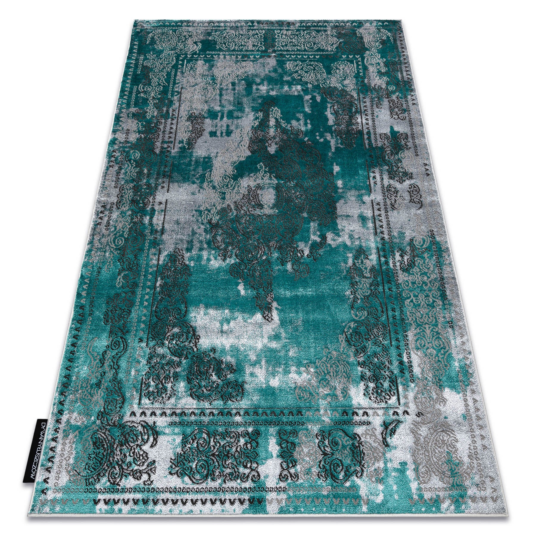 Dywan DE LUXE nowoczesny 6827 Abstrakcja, vintage - Strukturalny zielony / szary 120x170 cm