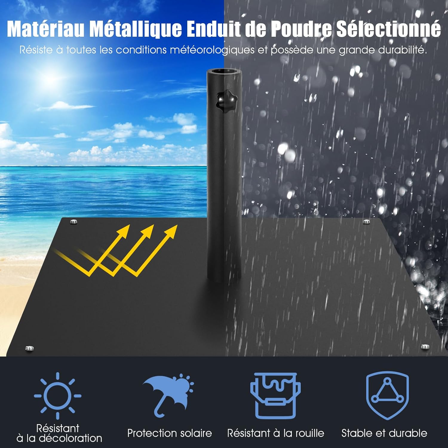 Pied de Parasol Lourd 50x50cm 16kg, Socle Parasol Extérieur Carré - 6