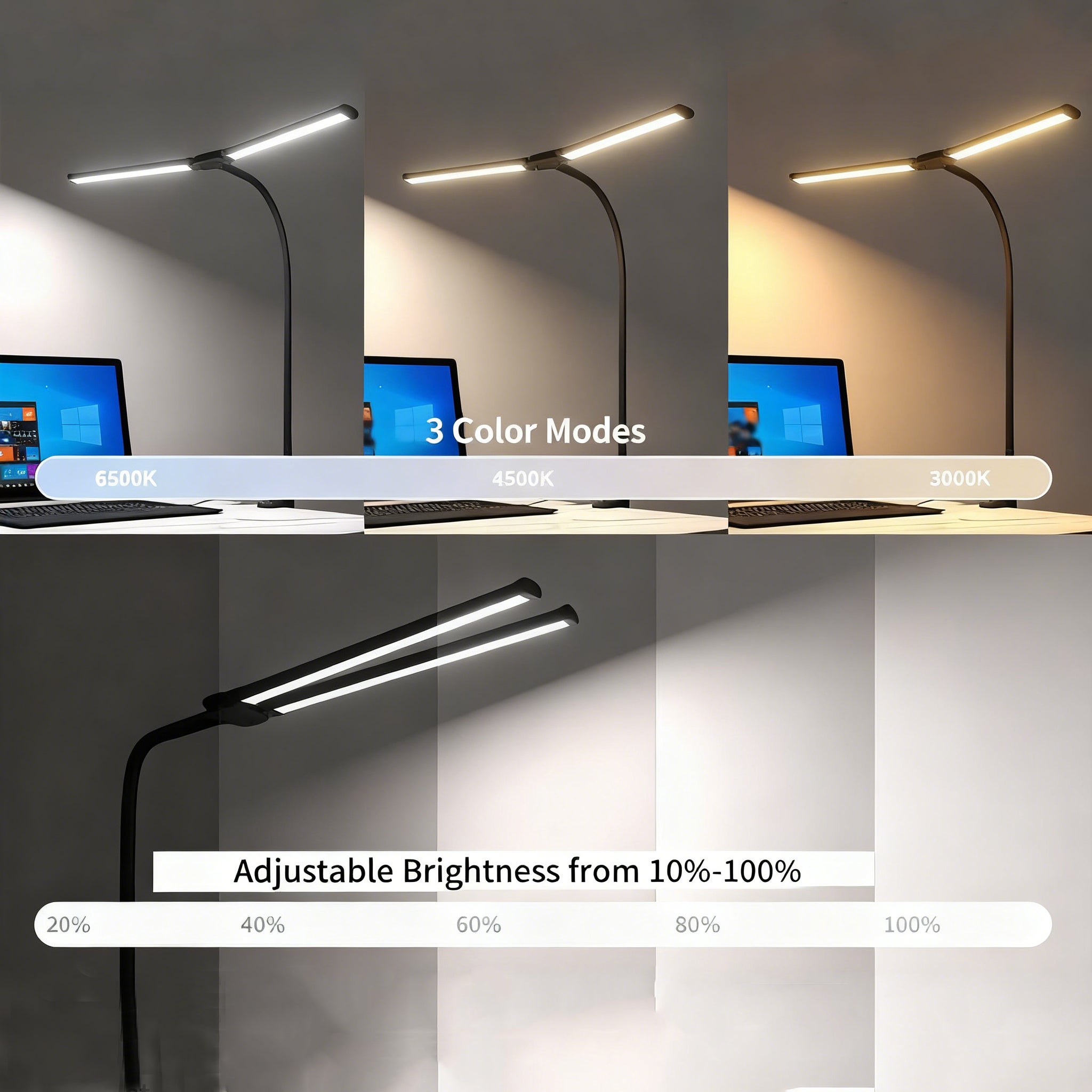 Lampe de bureau LED architecte, 3 couleurs 10 niveaux réglables, lumière anti-éblouissement, idéale pour lecture, étude et travail créatif - 5