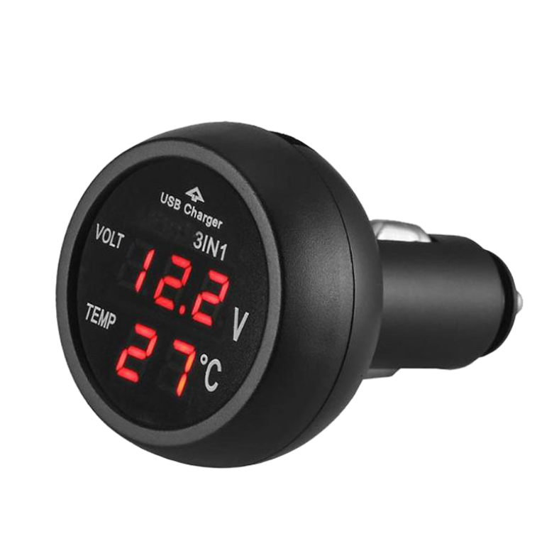 Cyfrowy termometr LED 3 w 1, ładowarka USB, zapalniczka samochodowa, woltomierz 12 V/24 V