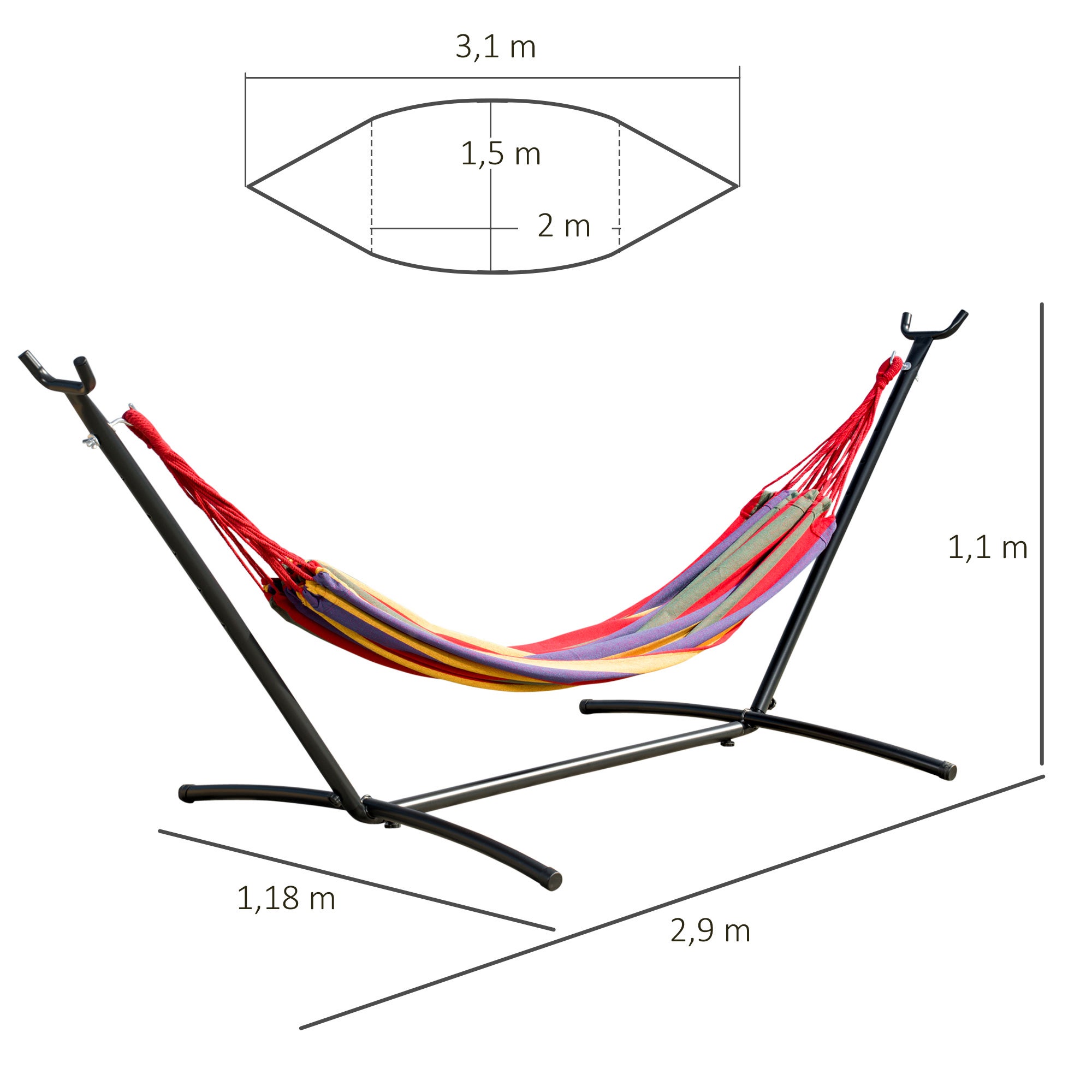 Rede com suporte Outsunny multicolor 285x118x110 cm - 2