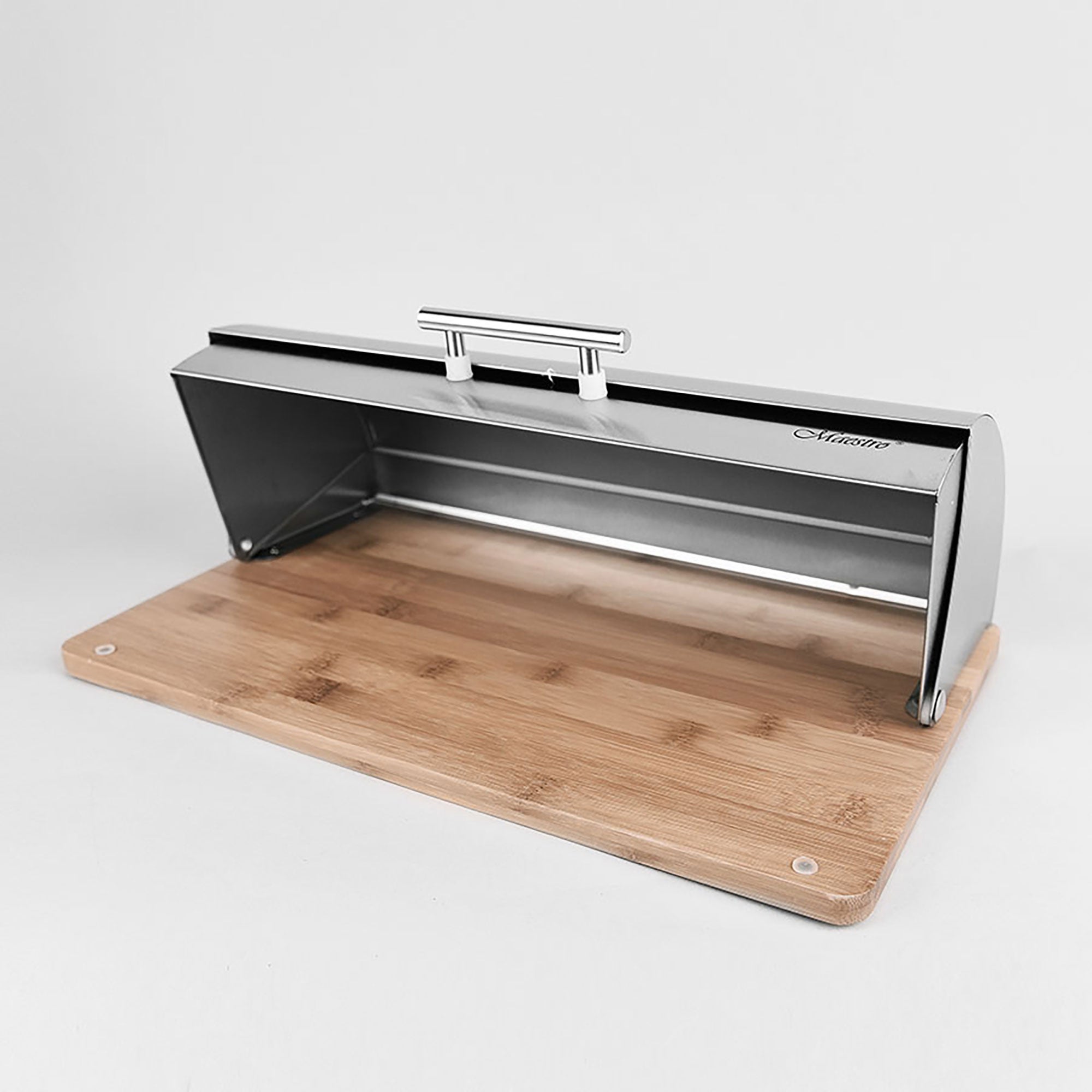 Boîte à Pain, Couvercle Coulissant, Design Élégant, Acier Inoxydable, Bois Maestro Argent MR-1672S - 4